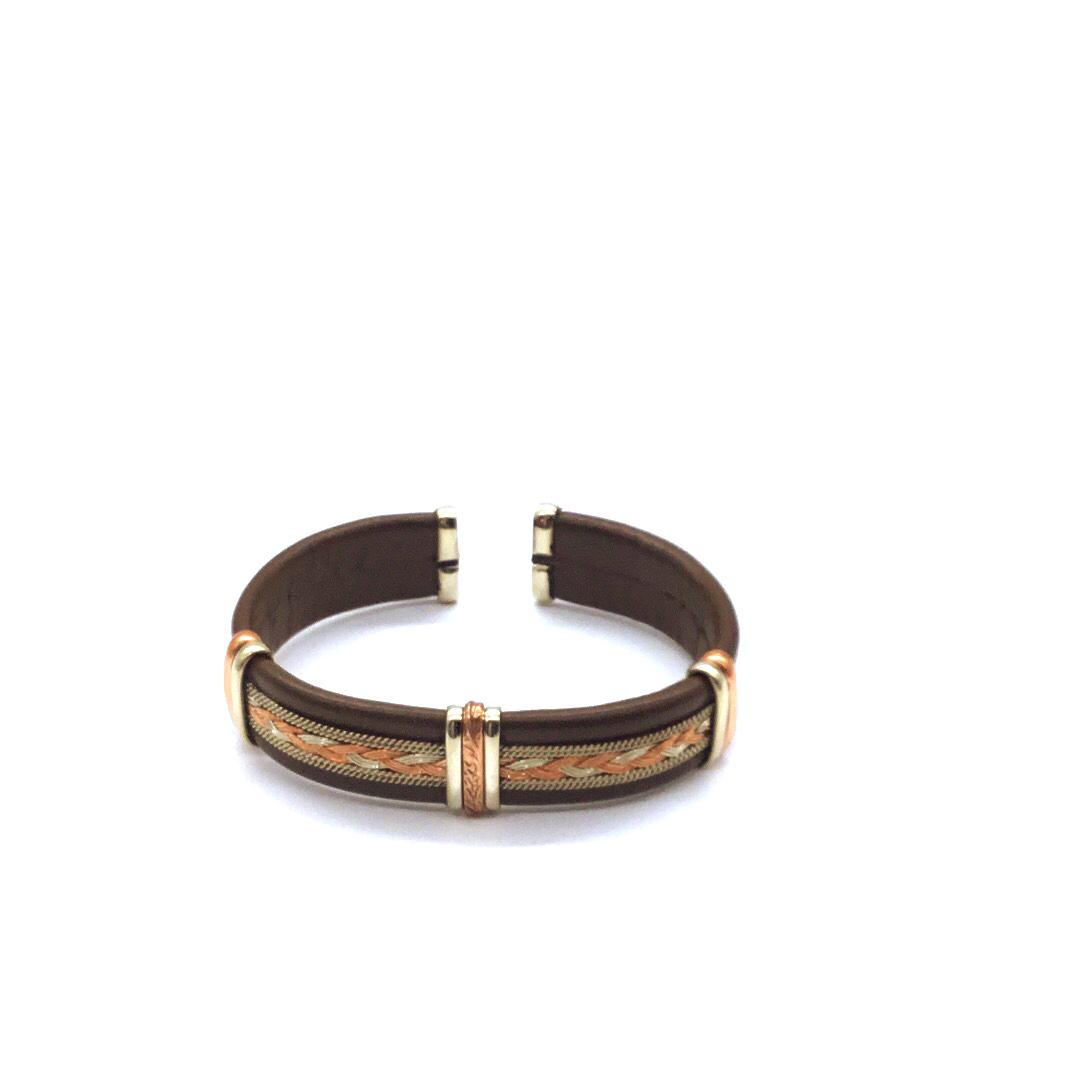 Brown leather bracelet with copper and brass (1 of 3)