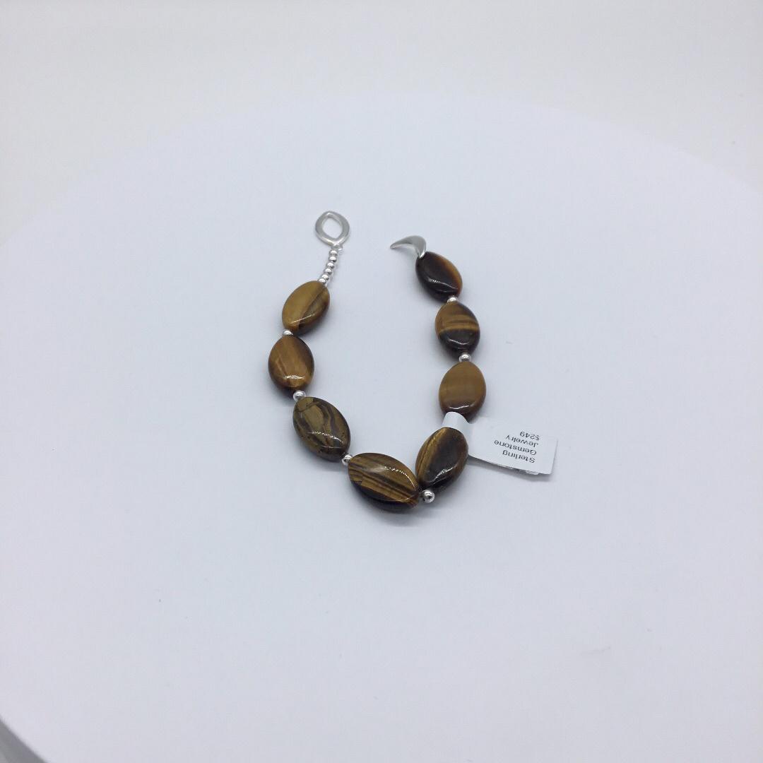 15 inch silver gemstone necklace: 15 inch silver gemstone necklace with tigers eyes weighs 17 grams #22010