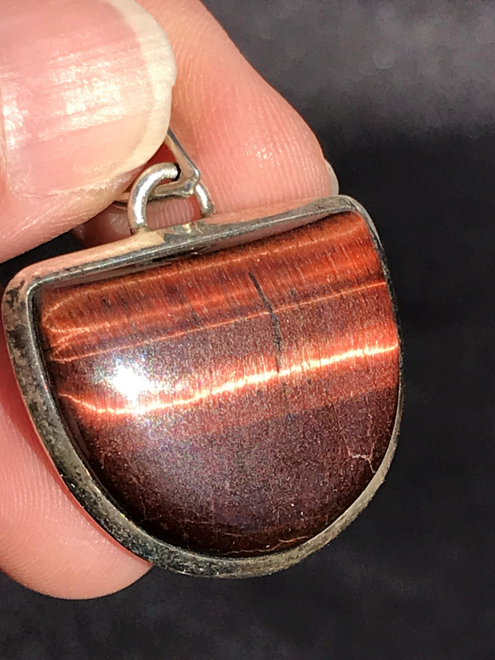 Tiger eye, Rock, Crystal, Natural, Jewelry, Sterling: Red tiger eye in sterling silver pendant