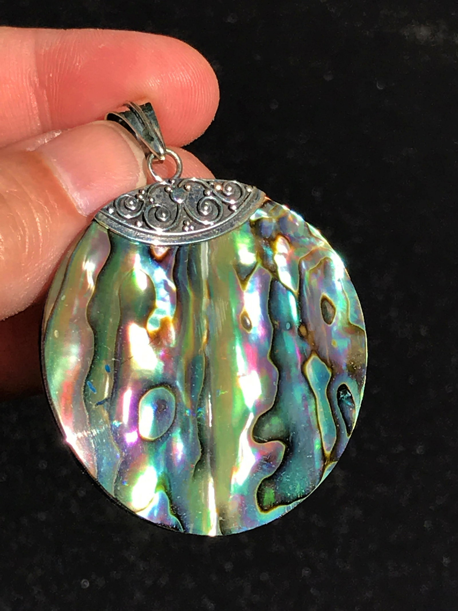 Abalone, Seashell, Natural, Jewelry, Sterling: Paua abalone in sterling silver pendant