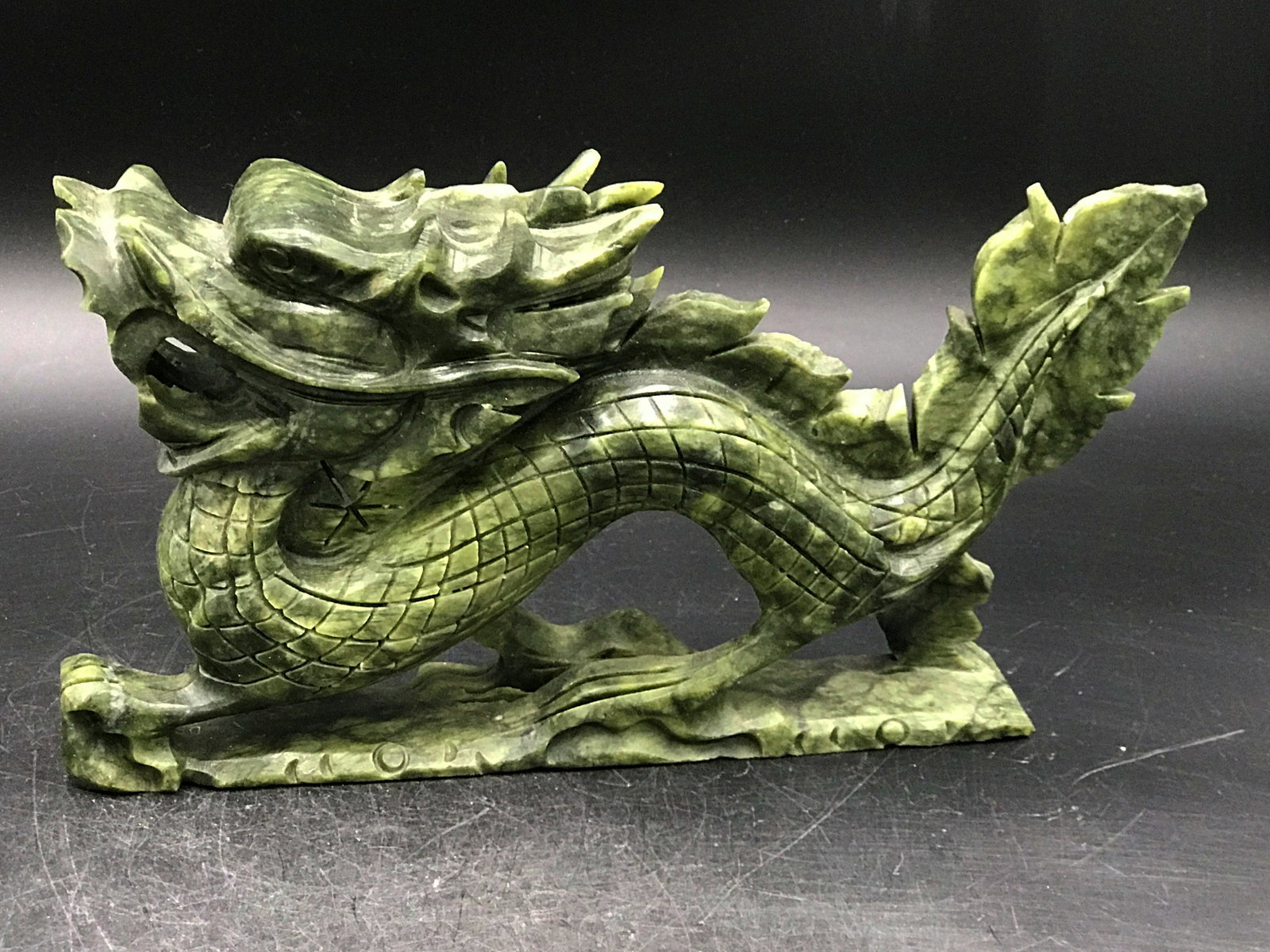 Serpentine, Rock, Natural, Decor, Collectible, Carving,: 12" serpentine jade dragon carving. Burma