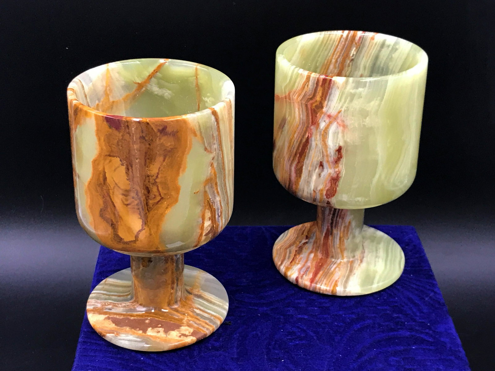 Onyx, Rock, Crystal, Natural, Decor, Collectible, Cup: Set of 2 onyx (banded calcite) gobblets. Pakistan