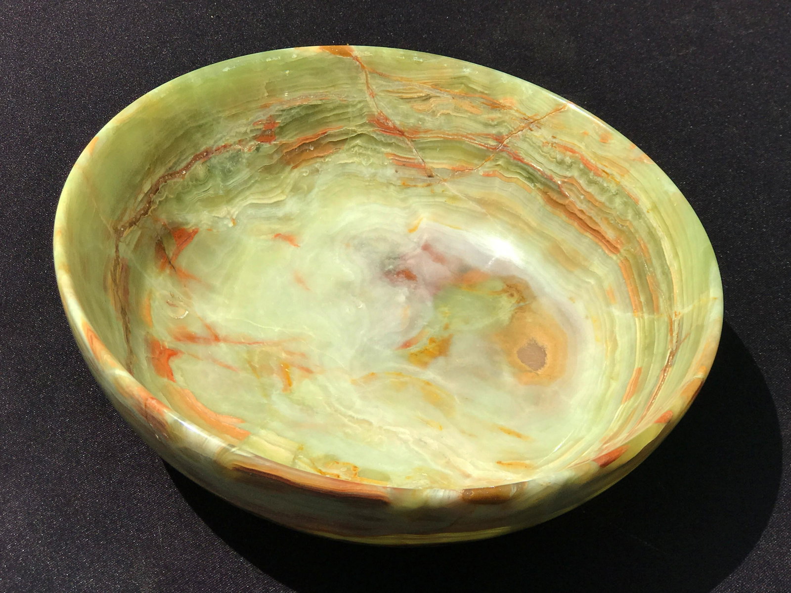 Onyx, Rock, Crystal, Natural, Decor, Collectible, Bowl: 10" onyx (banded calcite) bowl. Pakistan