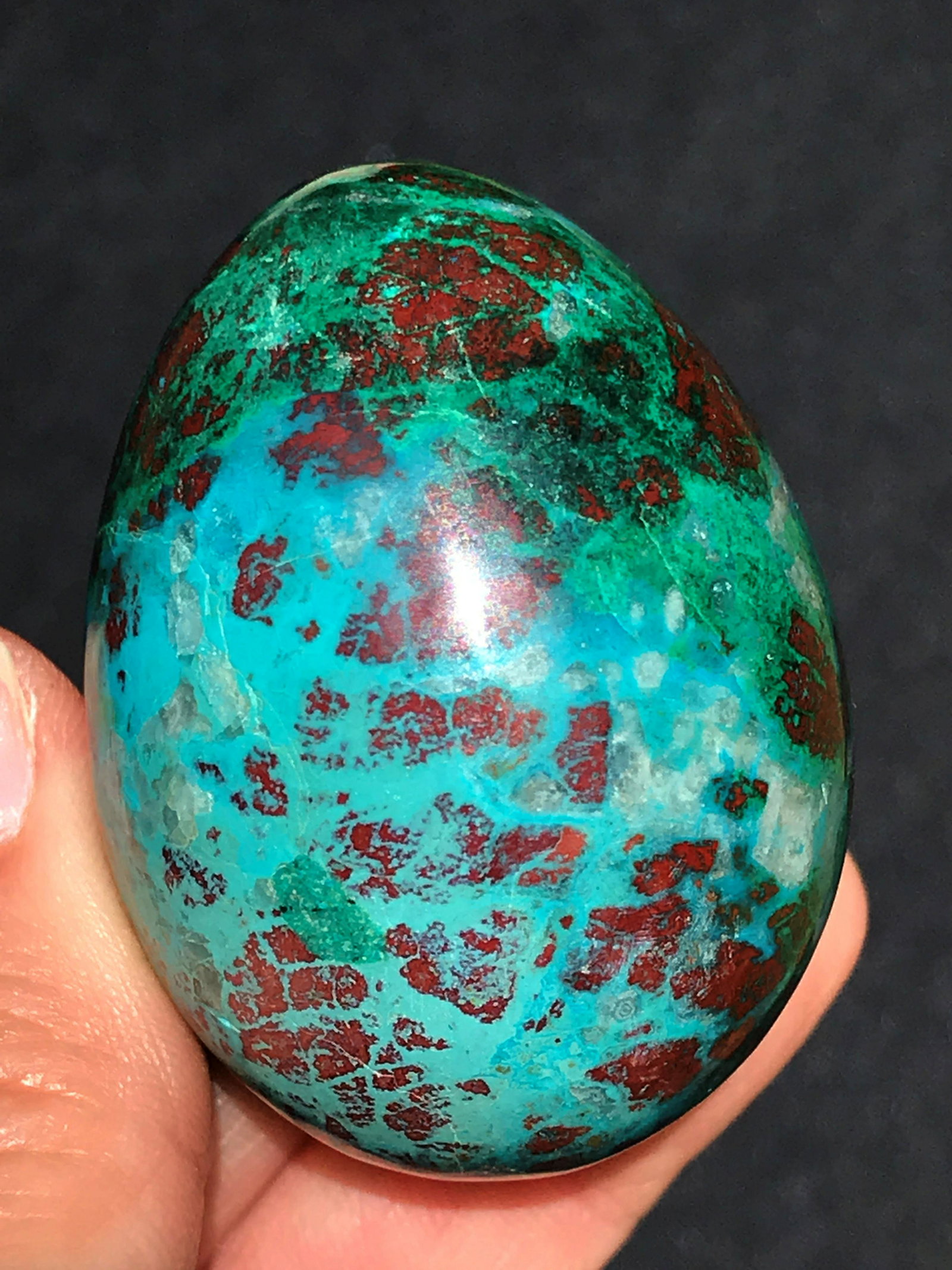 Malachite, Azurite, Natural, Decor, Collectible,: "Sonoran sunset" Malachite/azurite/cuprite egg.