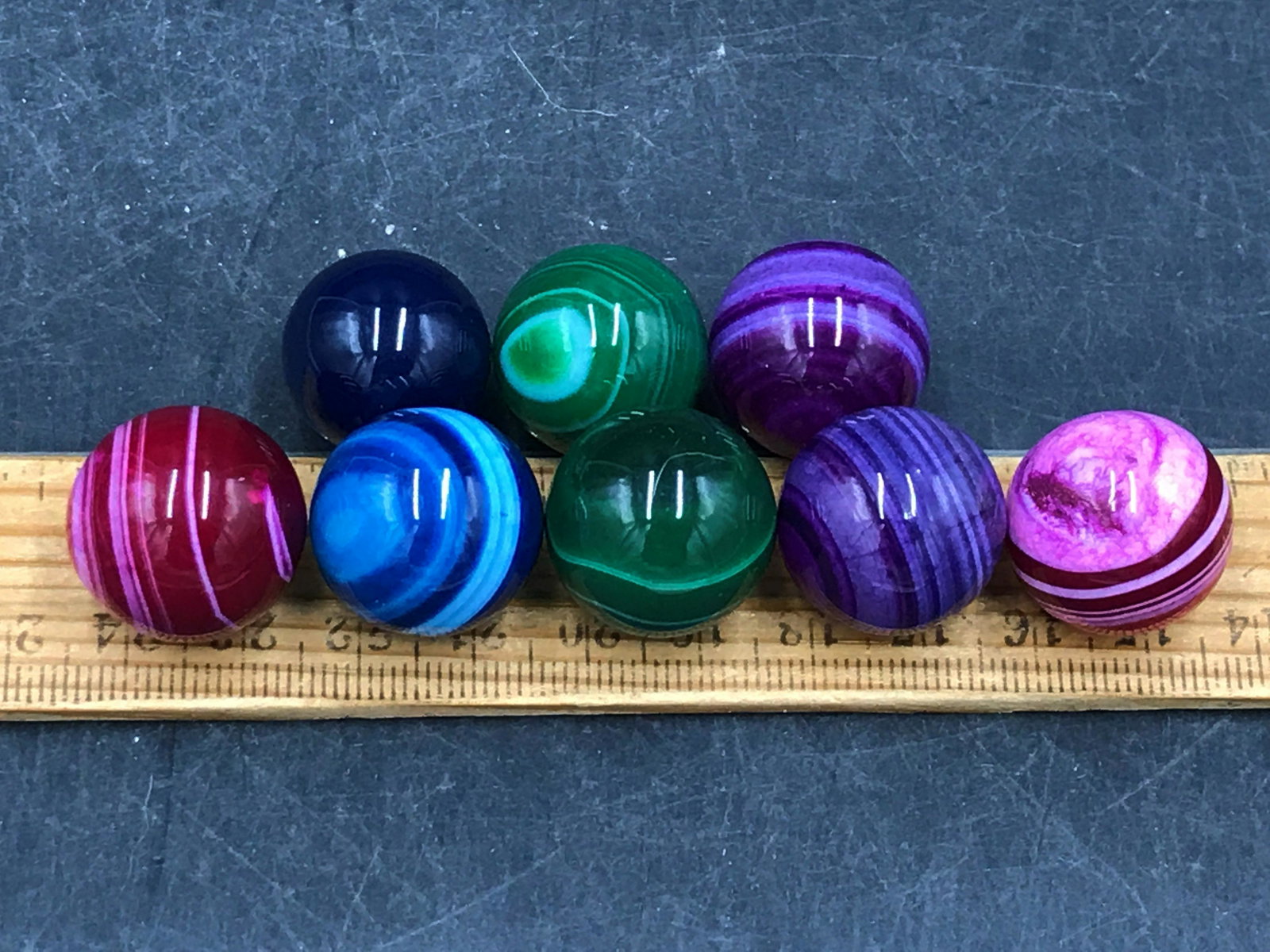 Agate, Rock, Collectible, Toy, Marble: Set of 8 dyed agate marbles