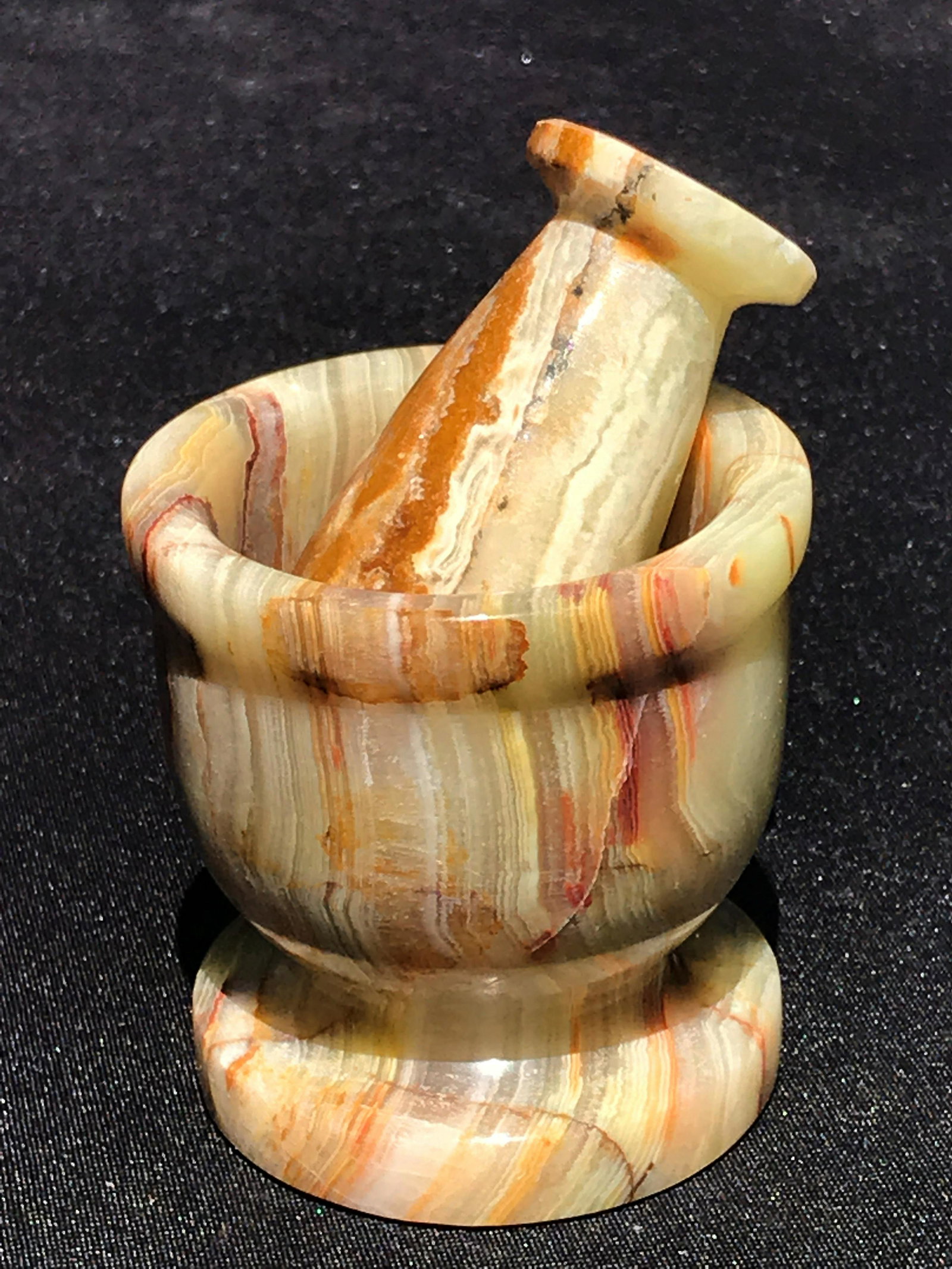 Rock, Crystal, Natural, Decor, Collectible, Mortar,: 2" onyx (banded calcite) mortar & pestle. Pakistan