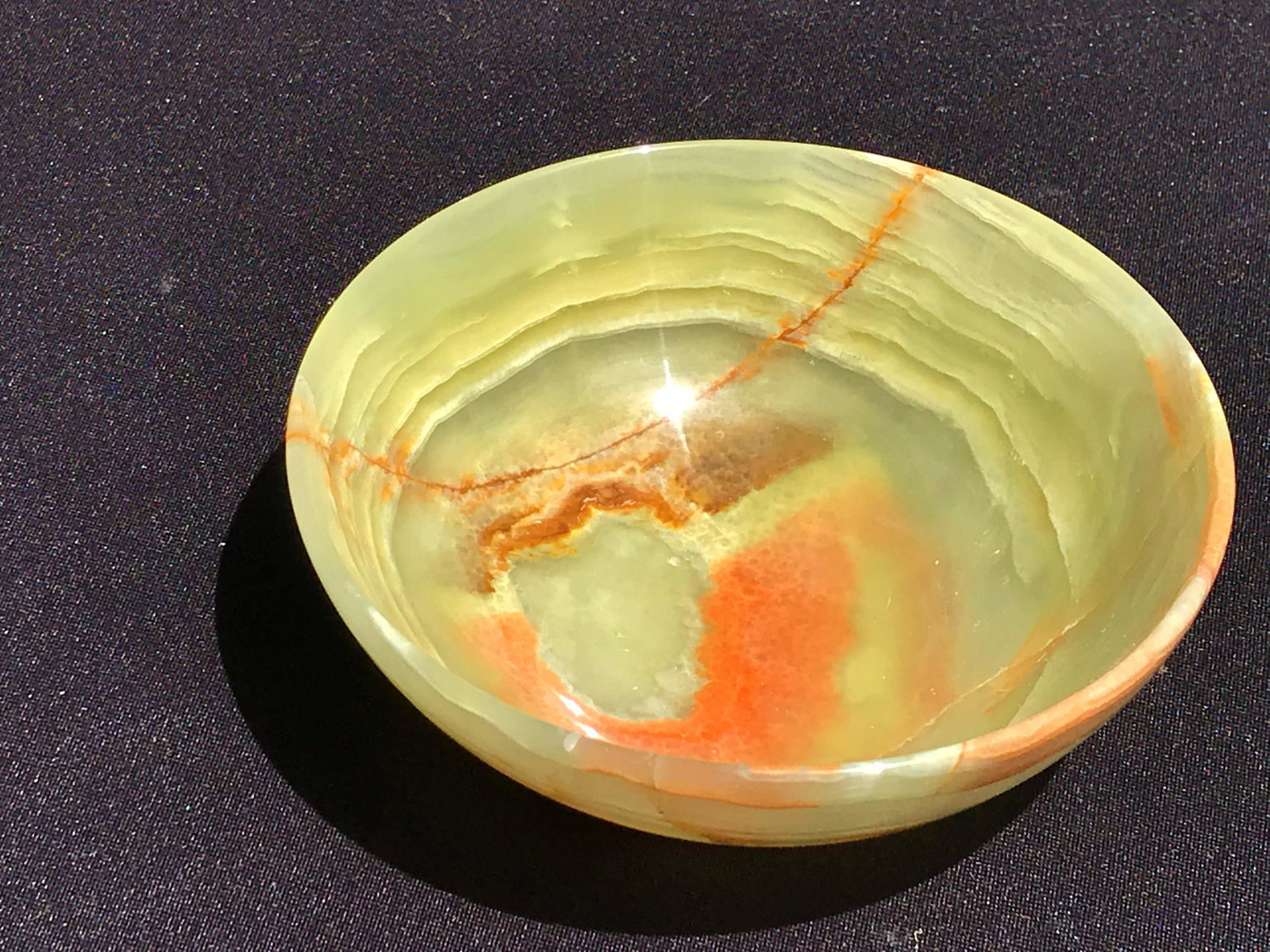 Rock, Crystal, Natural, Decor, Collectible, Bowl, Onyx: 5" onyx (banded calcite) bowl. Pakistan