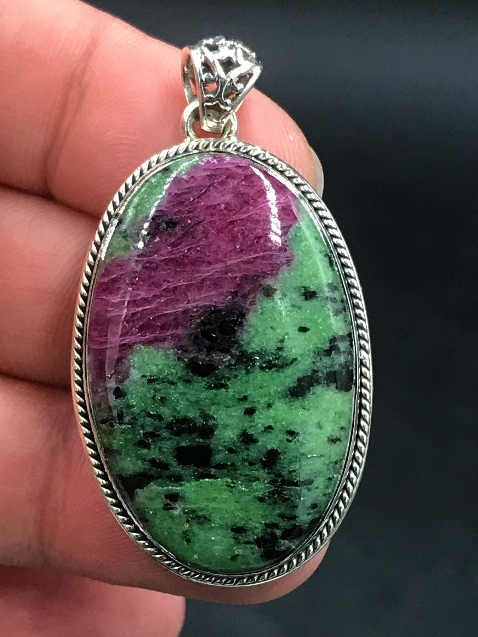 Rock, Crystal, Natural, Jewelry, Sterling, Ruby Zoisite: Ruby zoisite in sterling silver pendant