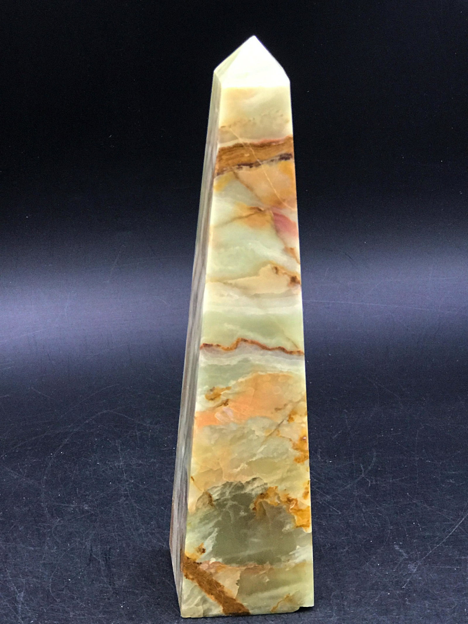 Rock, Crystal, Natural, Collectible, Carving,Tower,: 8" onyx (banded calcite) oblisk. Pakistan