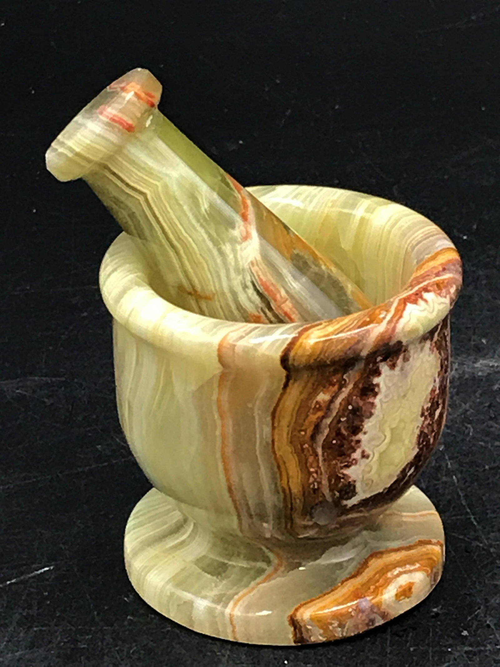 Rock, Crystal, Natural, Decor, Collectible, Mortar,: 2" onyx (banded calcite) mortar & pestle. Pakistan