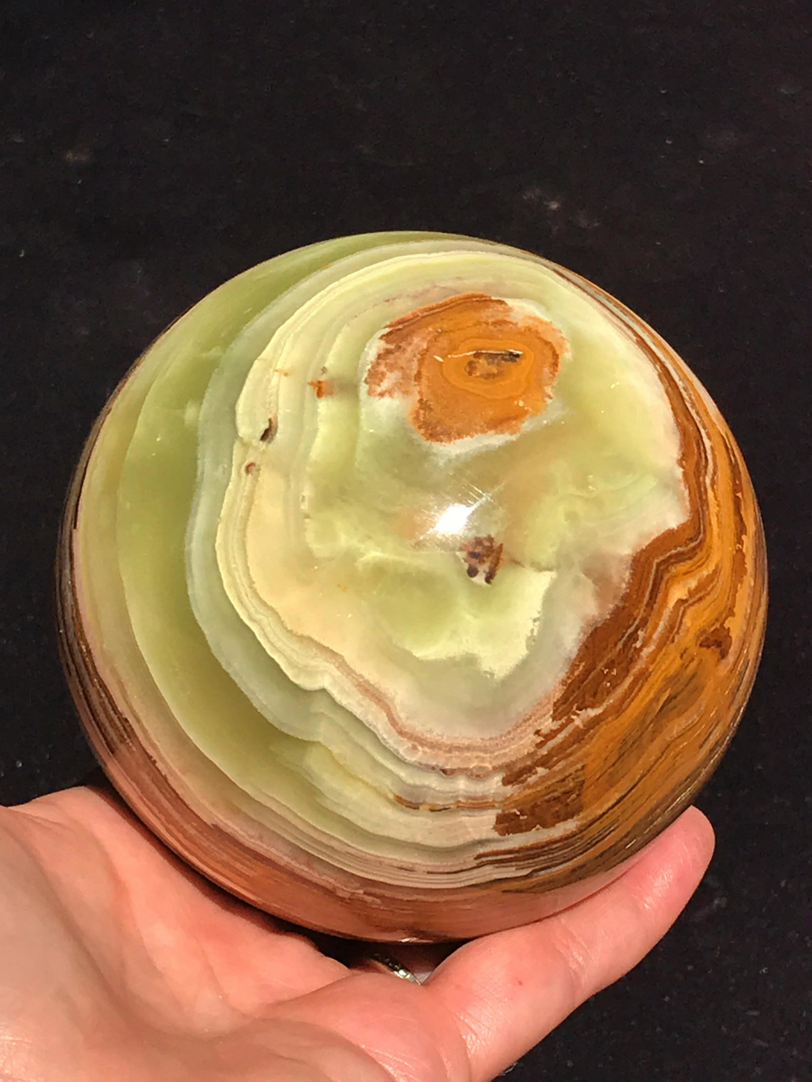 Rock, Crystal, Natural, Decor, Collectible, Carving,: 4" onyx (banded calcite) sphere. Pakistan