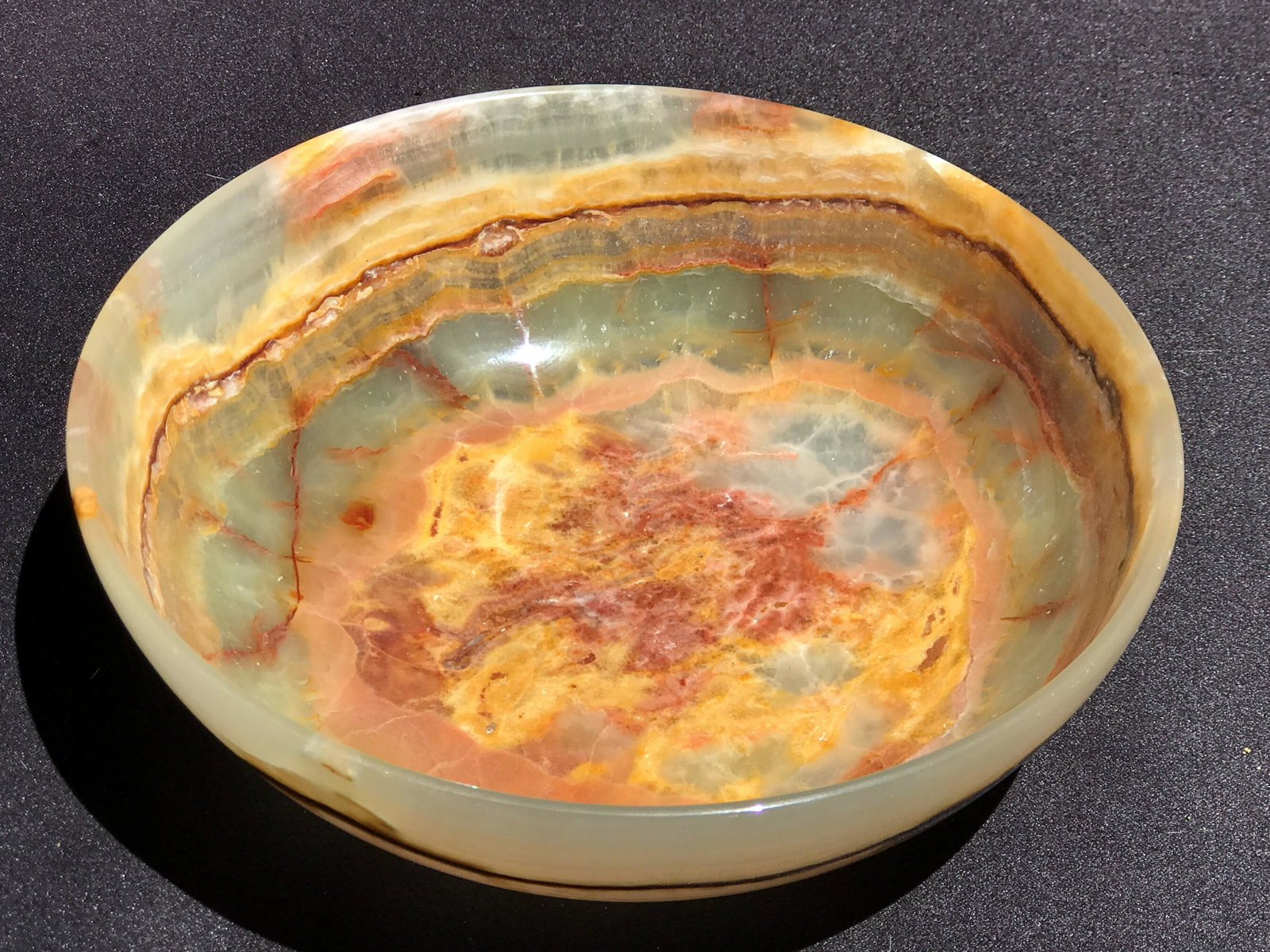 Rock, Crystal, Natural, Decor, Collectible, Bowl: 8" onyx (banded calcite) bowl. Pakistan