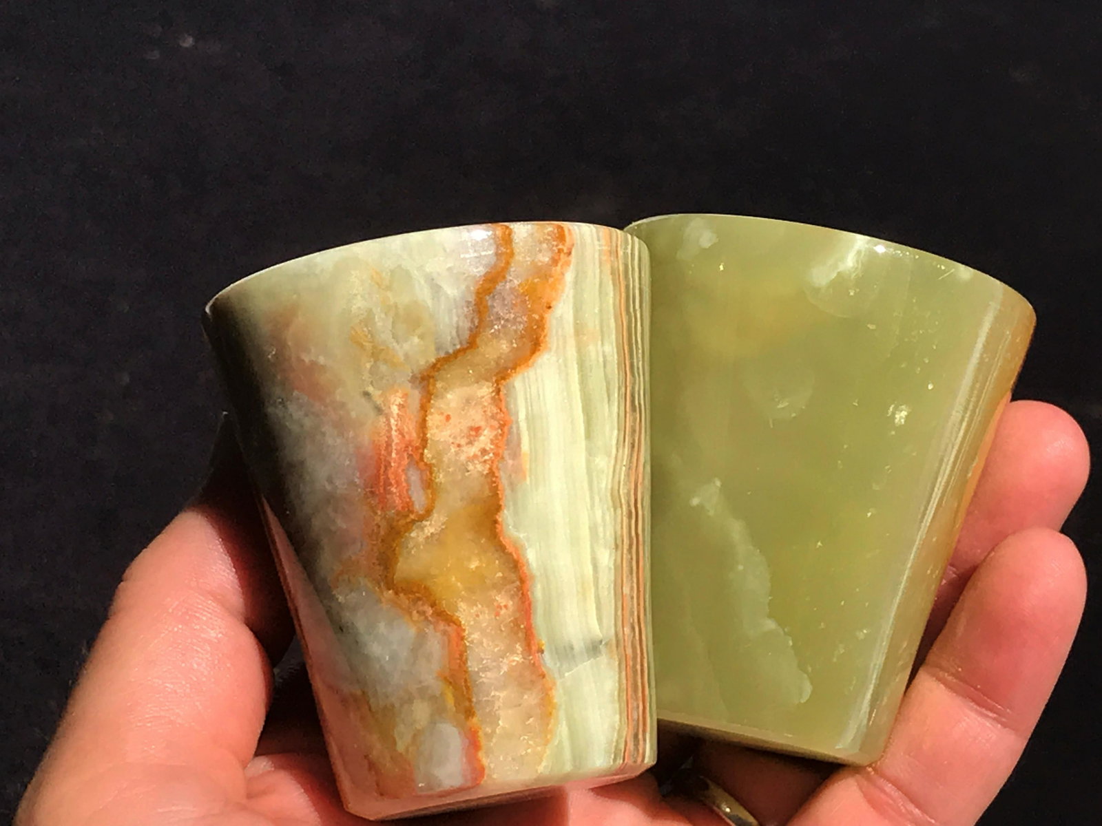 Rock, Crystal, Natural, Decor, Collectible,: Set of 2 onyx, banded calcite, shot glasses.