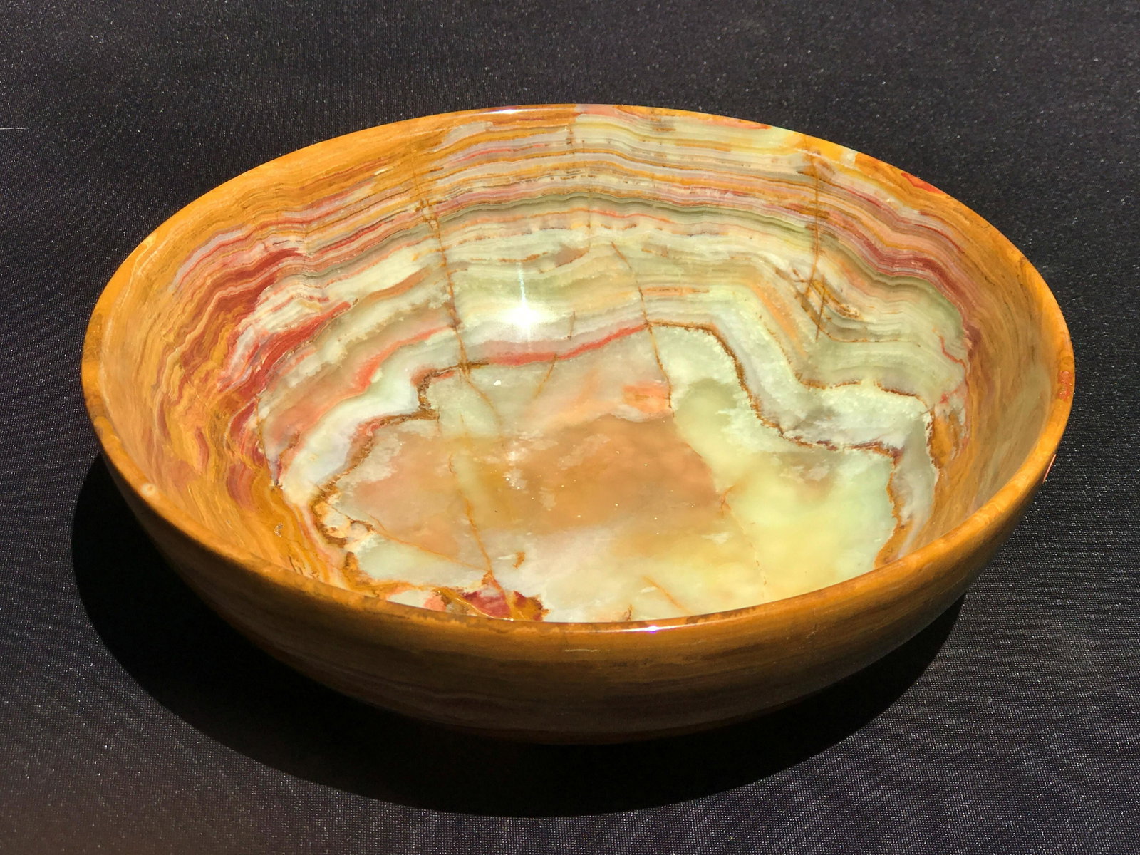 Onyx, Rock, Crystal, Natural, Decor, Collectible, Bowl: 8" onyx (banded calcite) bowl. Pakistan
