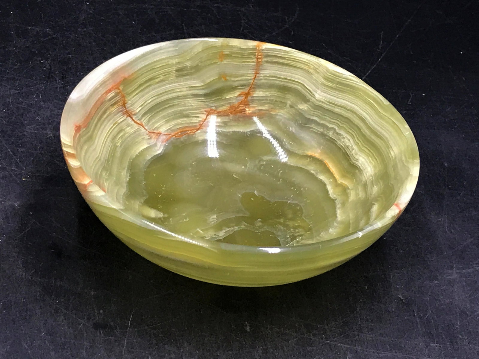 Onyx, Rock, Crystal, Natural, Decor, Collectible, Bowl: 5" onyx (banded calcite) bowl. Pakistan