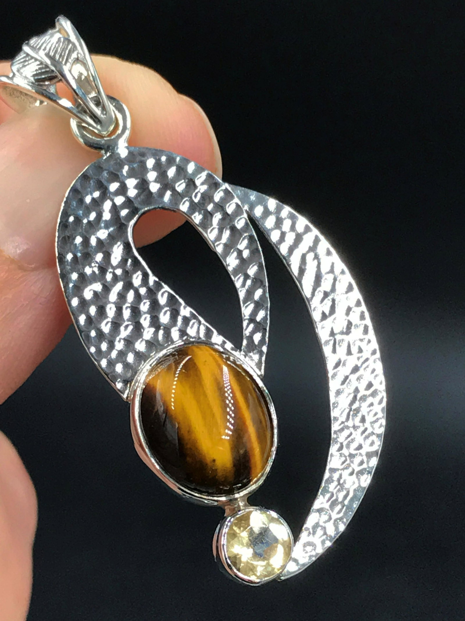 Tiger eye, Rock, Crystal, Natural, Jewelry, Sterling: Tiger eye in sterling silver pendant