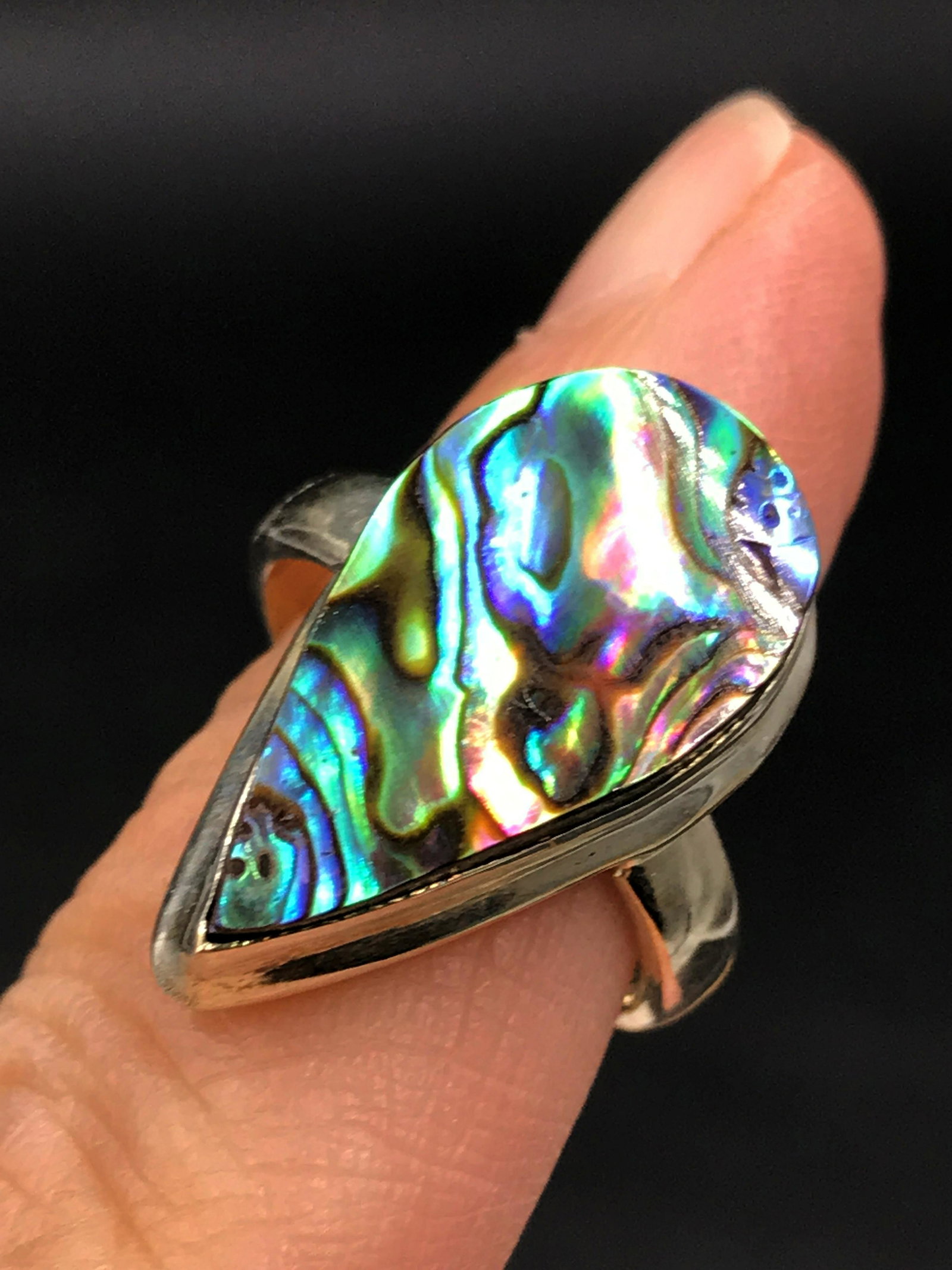 Abalone, Seashell, Natural, Jewelry, Sterling: Paua abalone in sterling silver ring. Size 6.5
