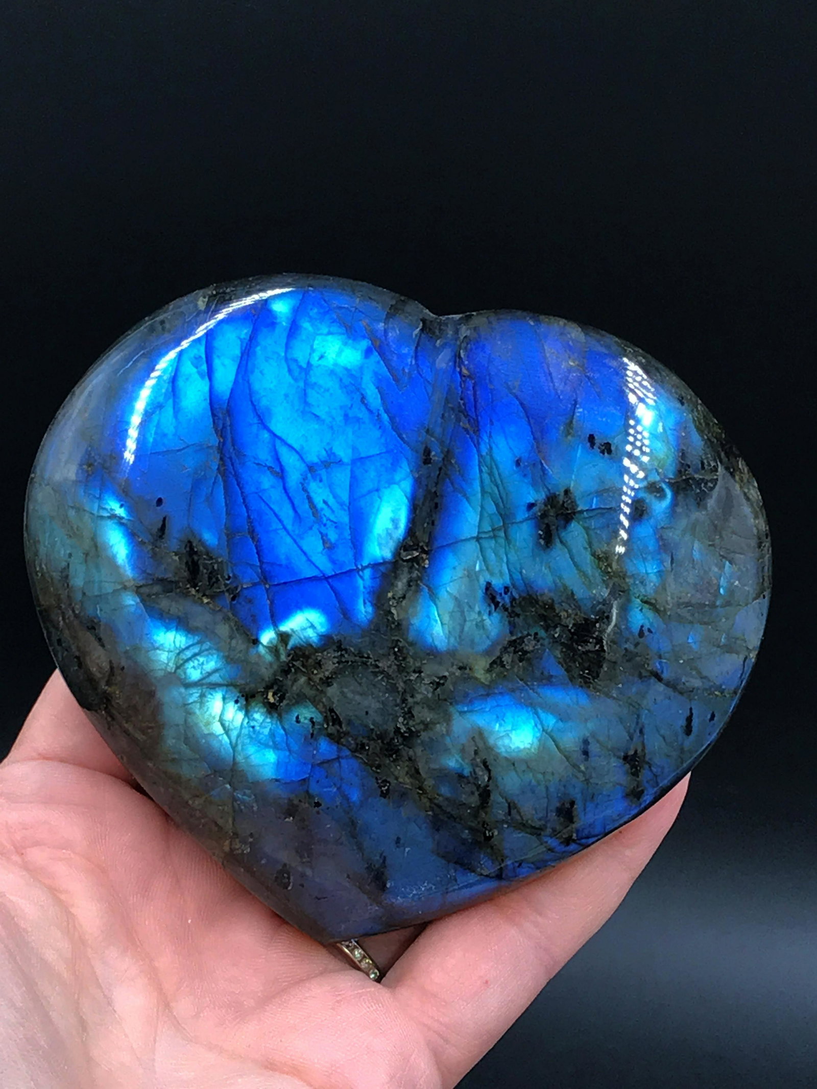 Labradorite, Rock, Crystal, Natural, Collectible,: 4" labradorite heart. Madagascar 14oz