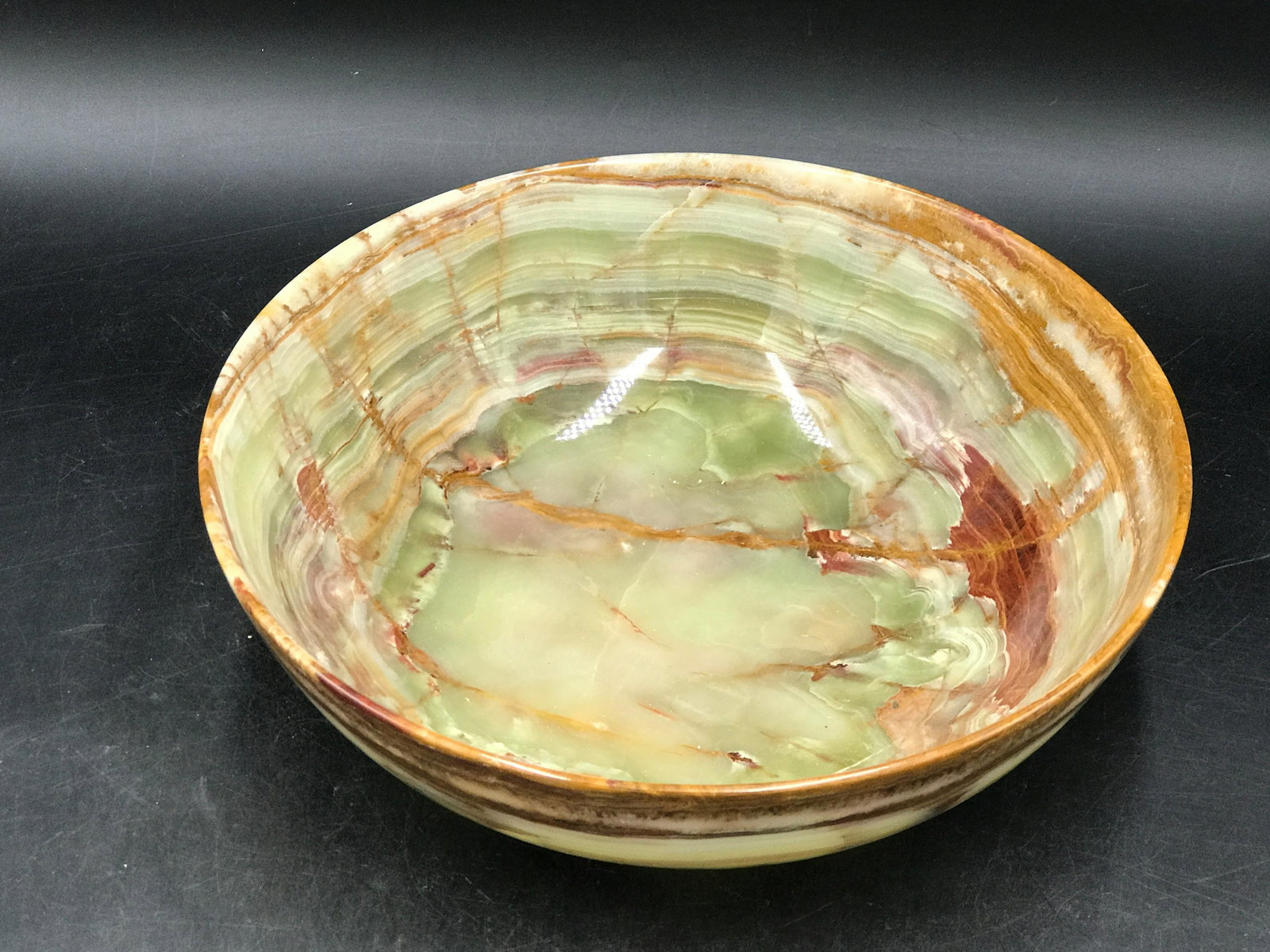 Rock, Crystal, Natural, Decor, Collectible, Bowl: 10" onyx (banded calcite) bowl. Pakistan