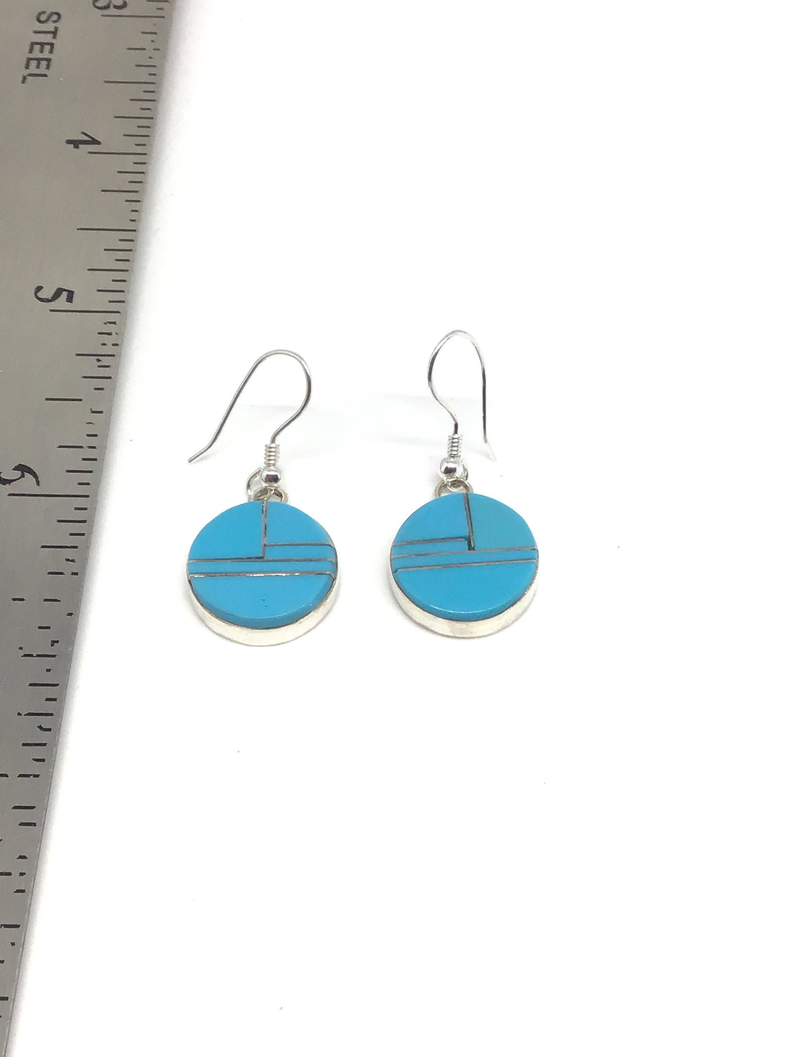 Sterling Silver & Turquoise inlay earrings: Navajo handmade by Arnold Yazzie