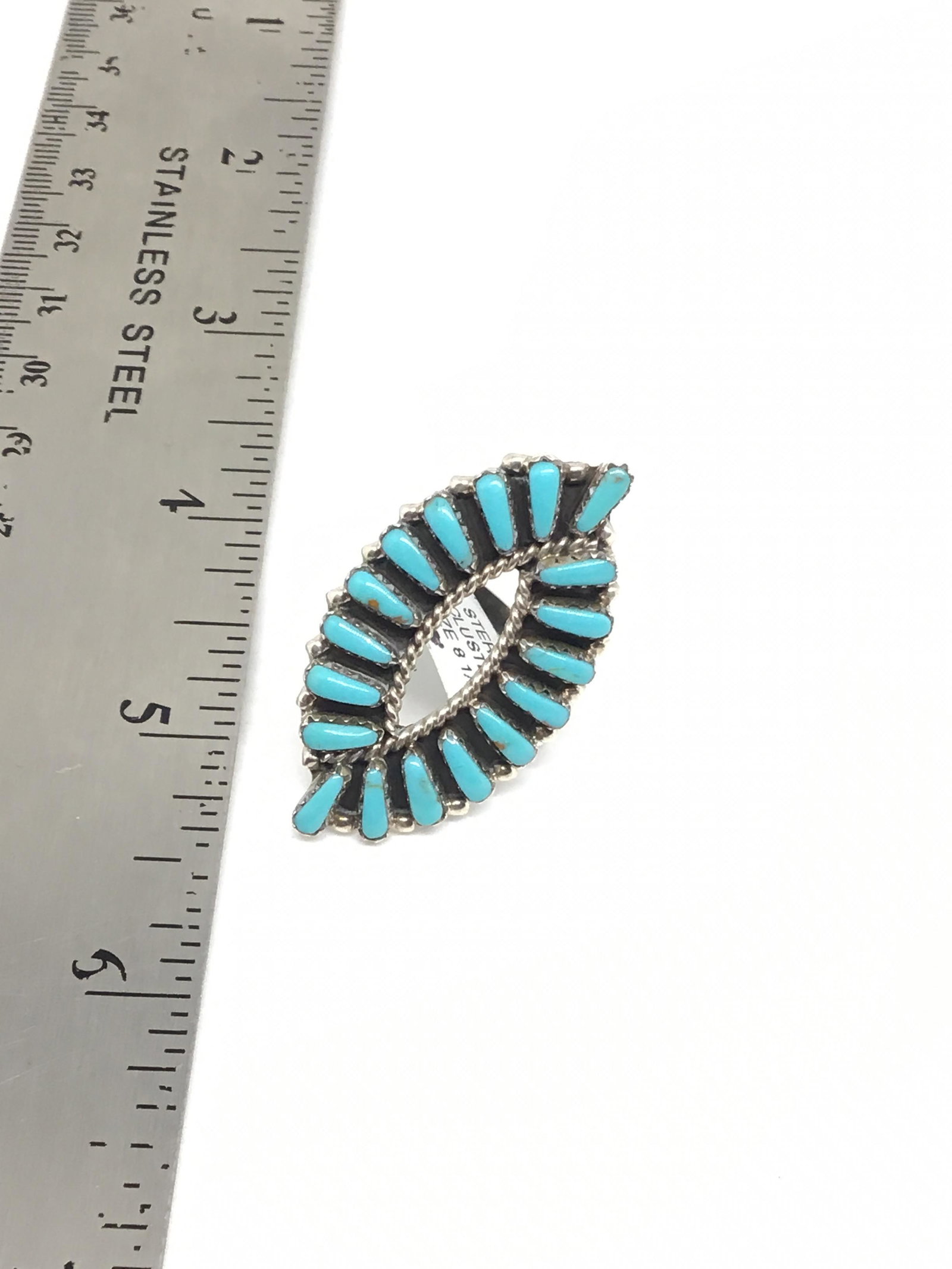Sterling Silver & Turquoise Cluster Ring: Navajo handmade by Tamara Benally, size 8.5Ê