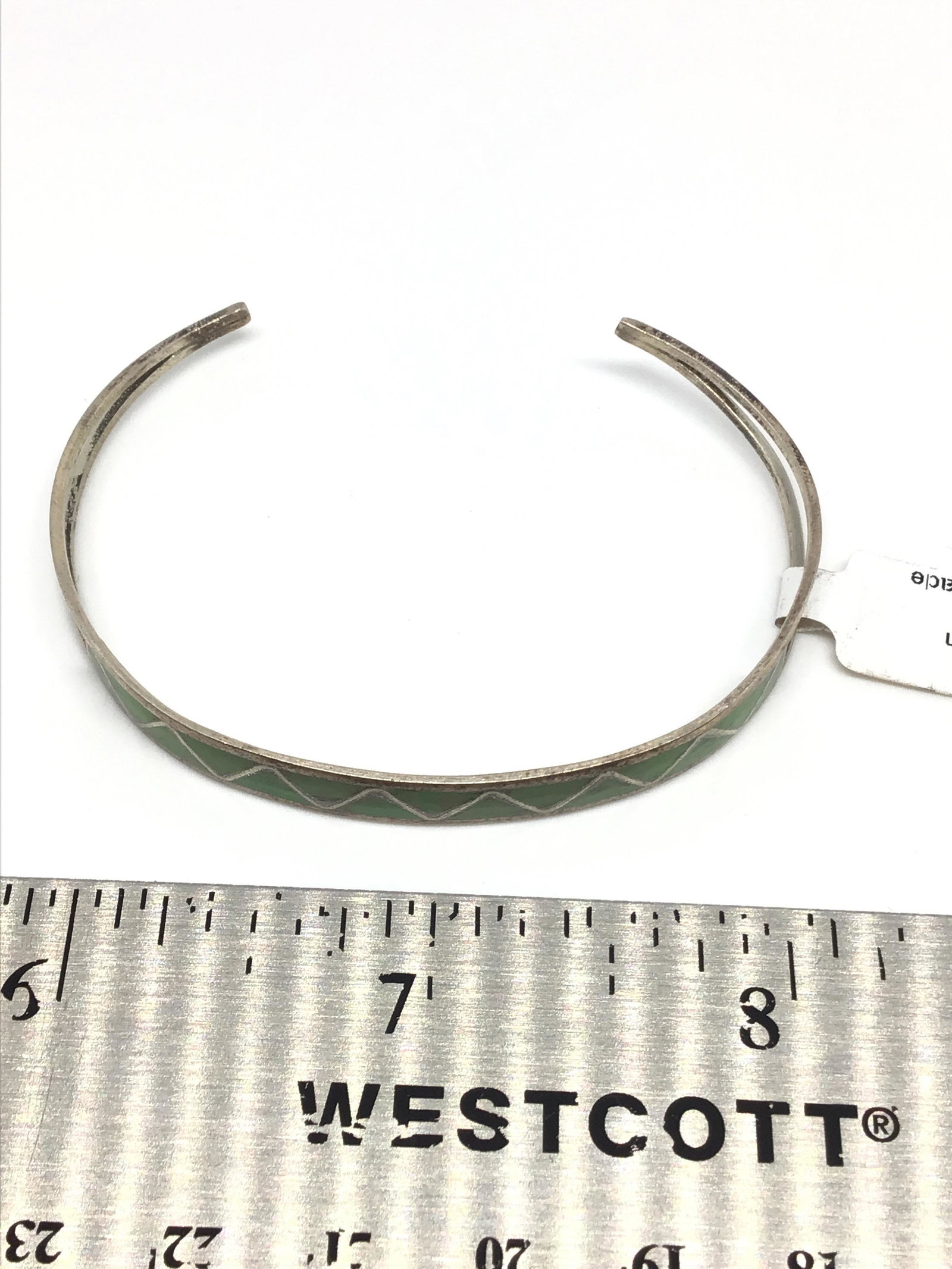 Gaspeite Inlay & Sterling Silver Bangle: Navajo handmade by Roger Morgan