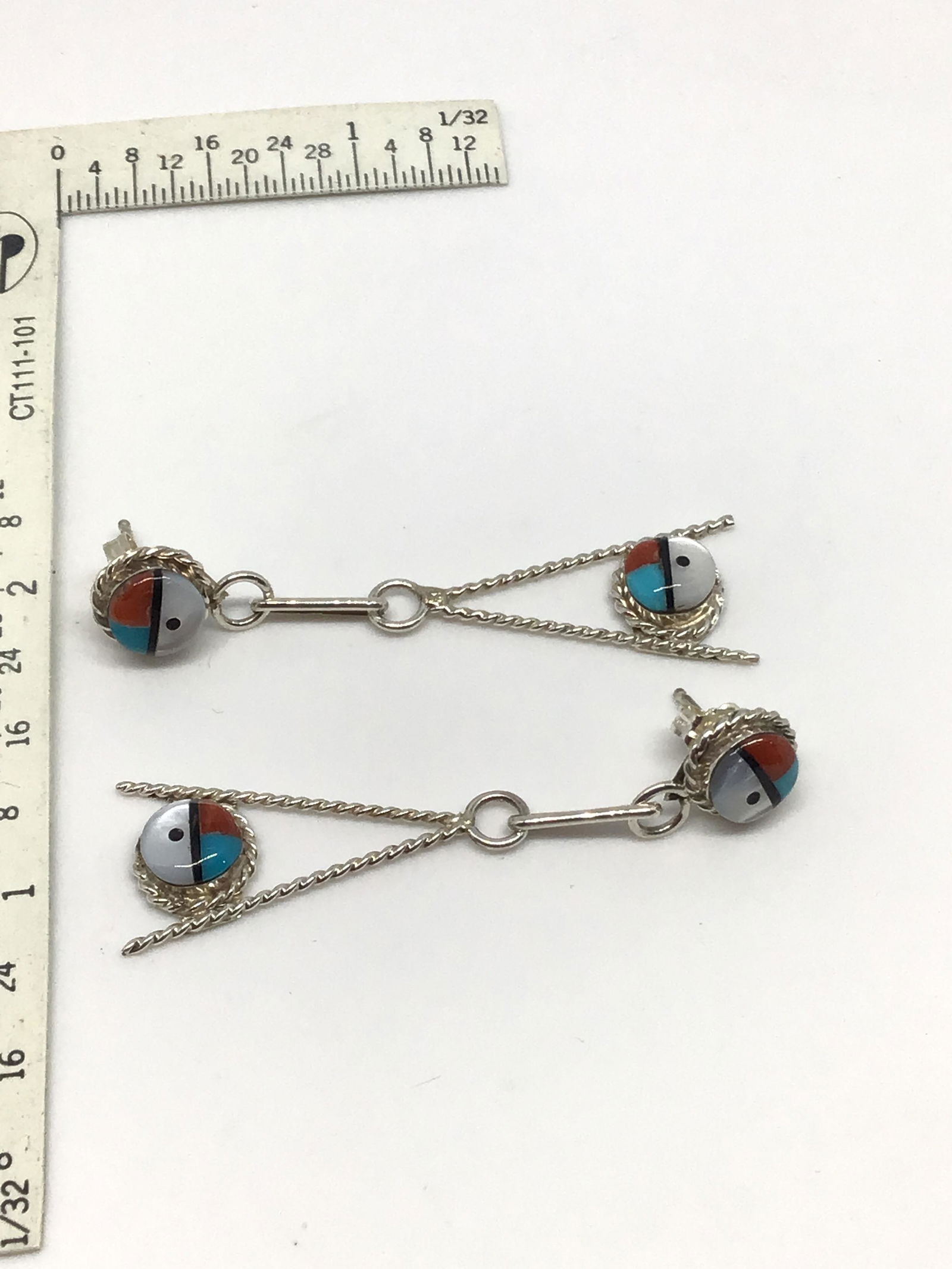 Multi-stone Inlay & Sterling Silver Earrings (1 of 2)