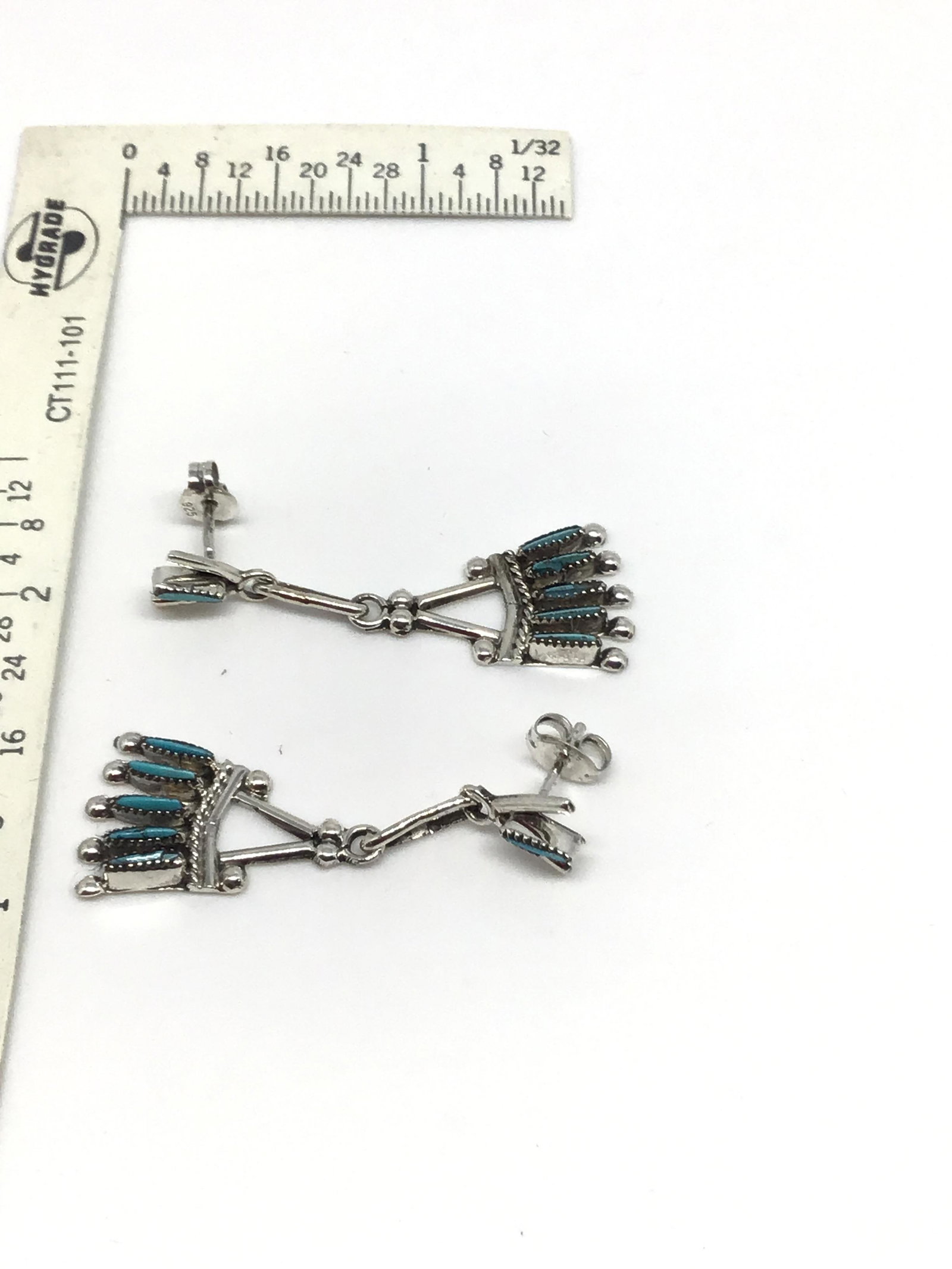 Needlepoint Turquoise & Sterling Silver Earrings: Zuni handmade by Rena Cachini
