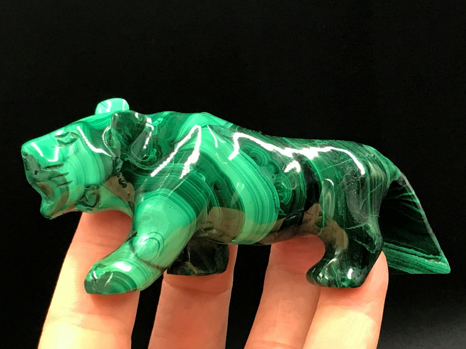 Rock, Crystal, Natural, Collectible, Carving,: Malachite tiger carving. Republic of Congo. Republic of Congo