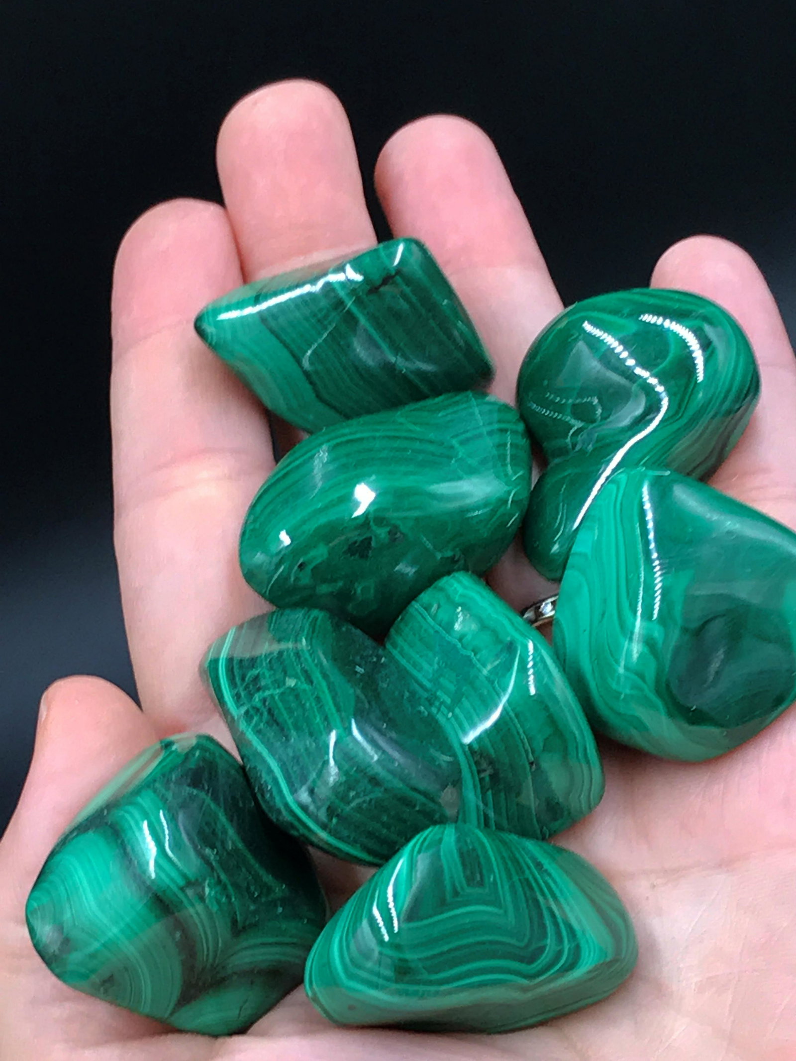 Malachite, Rock, Crystal, Natural, Collectible, Tumbled: 8 pieces tumbled malachite. Republic of Congo