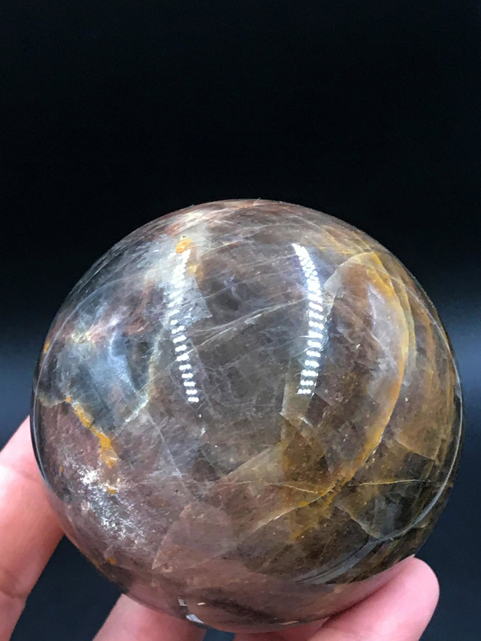 Rock, Crystal, Natural, Decor, Collectible, Carving,: 2.5" black moonstone sphere