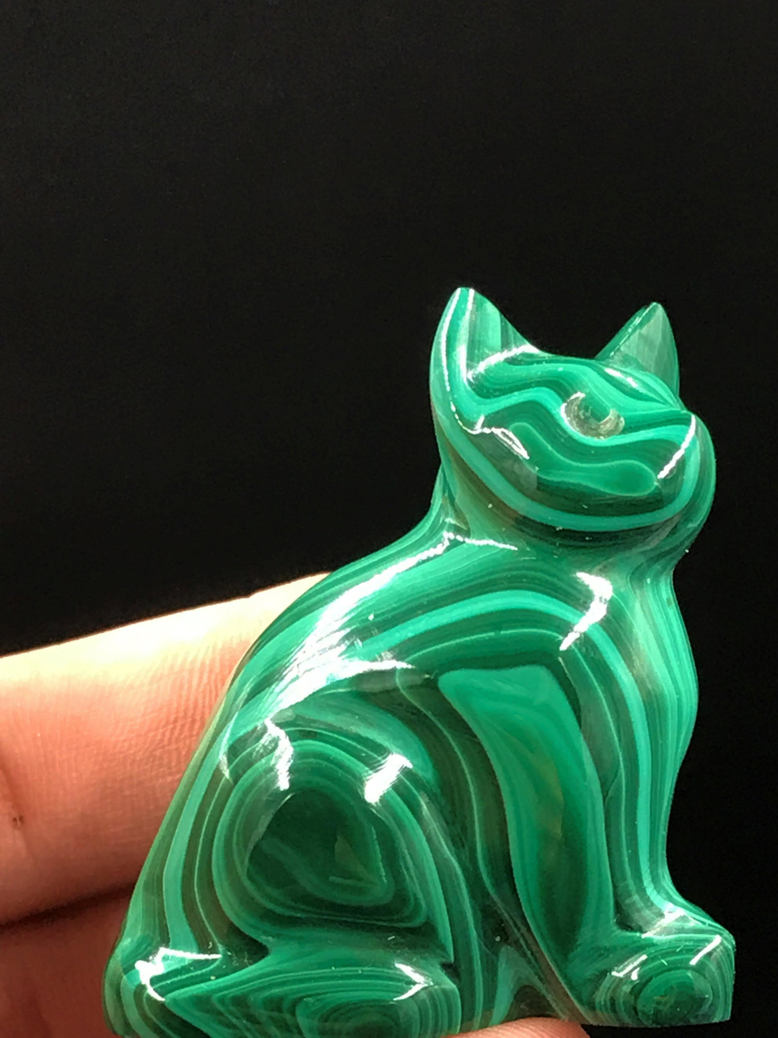 Rock, Crystal, Natural, Collectible, Carving,: Malachite cat. Republic of Congo