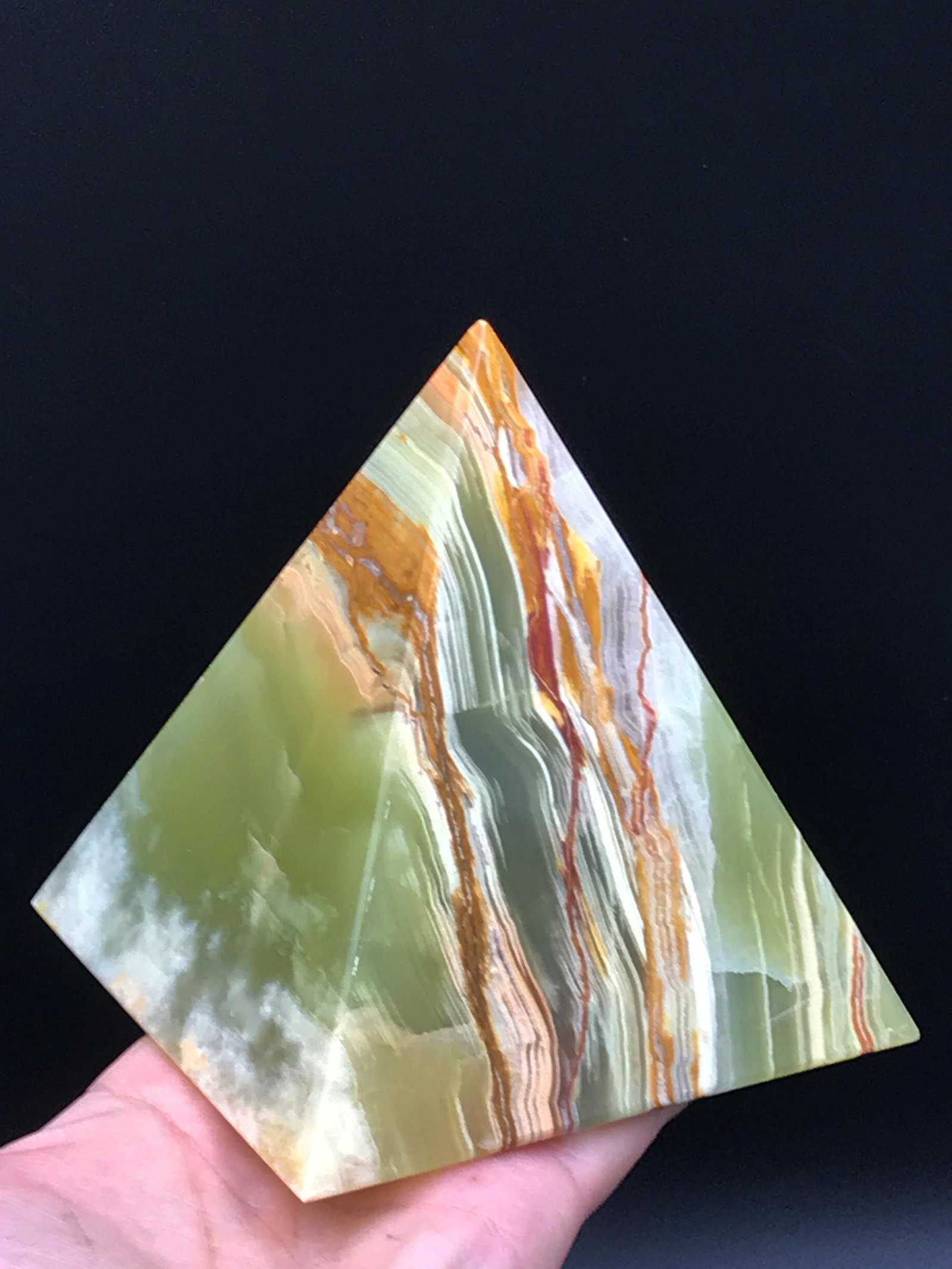 Rock, Crystal, Natural, Collectible, Carving,: 2lb 2oz onyx (banded calcite) pyramid. Pakistan