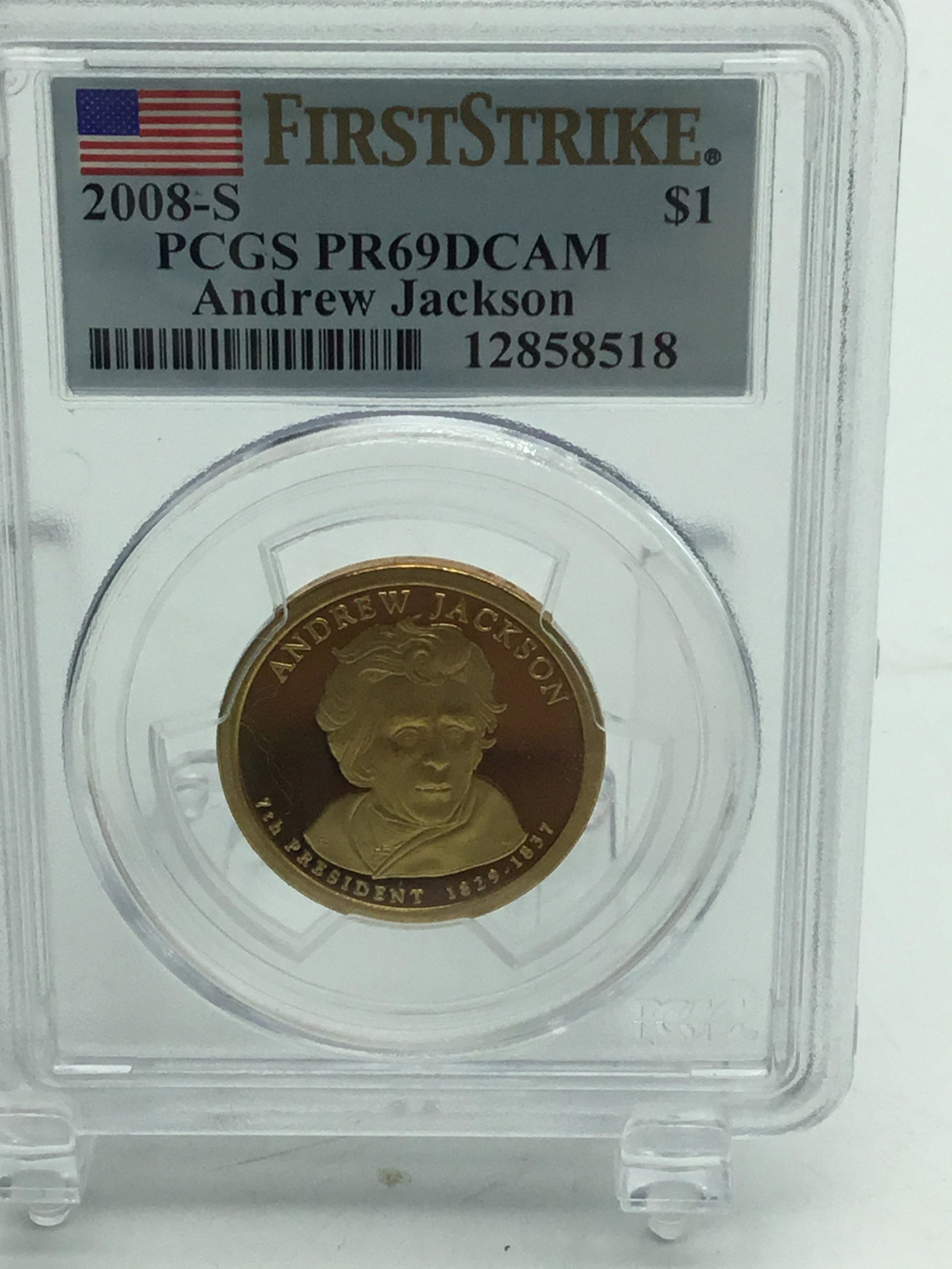 2008 San Francisco, PCGSPR69DCAM, first strike: 2008 San Francisco, PCGSPR69DCAM, first Ê strike, Andrew Jackson, one dollar gold coin