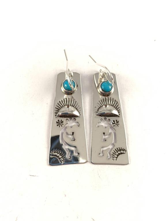 Kokopelli and turquoise earrings: Jeff James Navajo Handmade