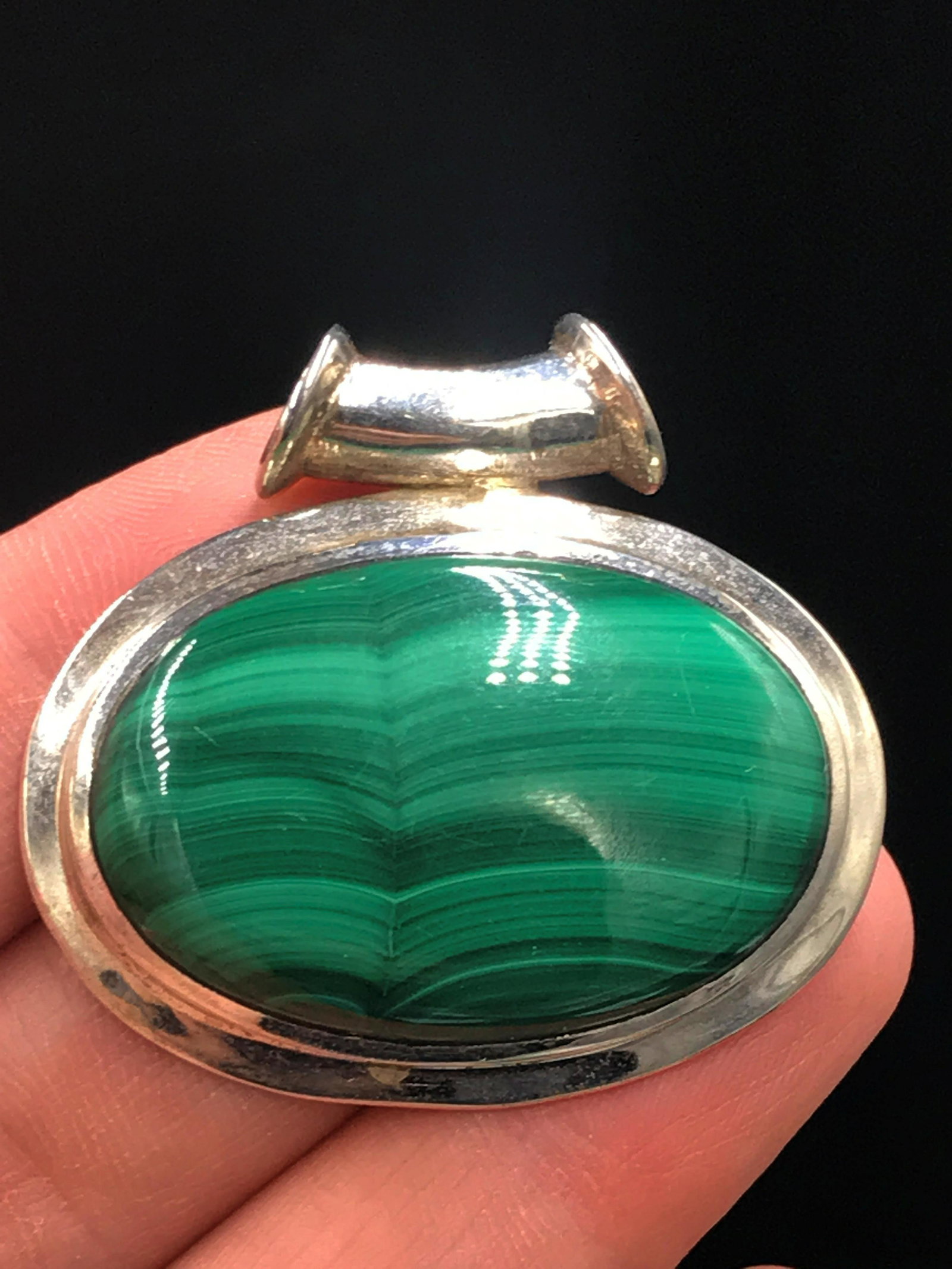 Rock, Crystal, Natural, Jewelry, Sterling: Malachite in sterling silver pendant