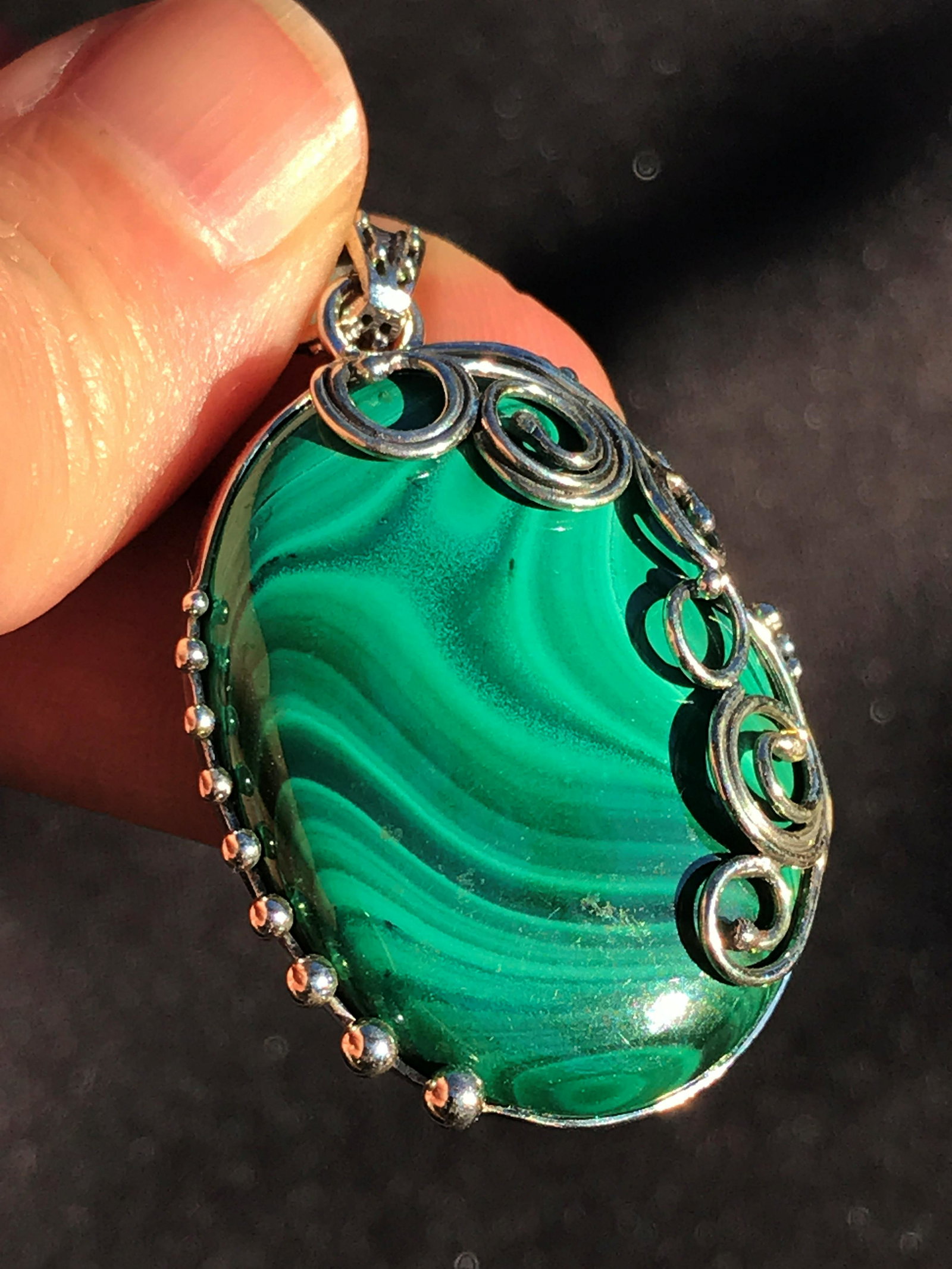 Rock, Crystal, Natural, Jewelry, Sterling: Malachite sterling silver pendant
