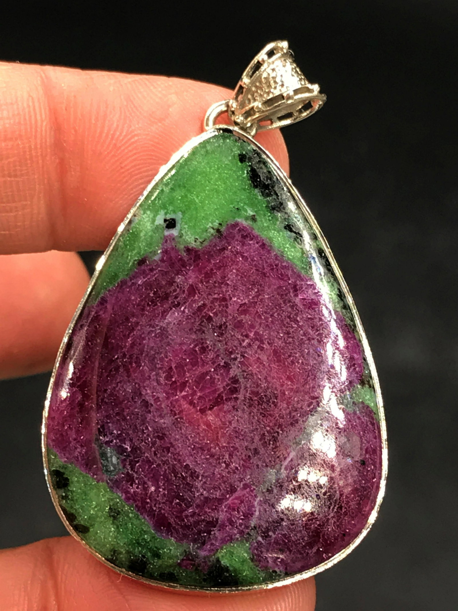 Rock, Crystal, Natural, Jewelry, Sterling: Ruby zoisite in sterling silver pendant