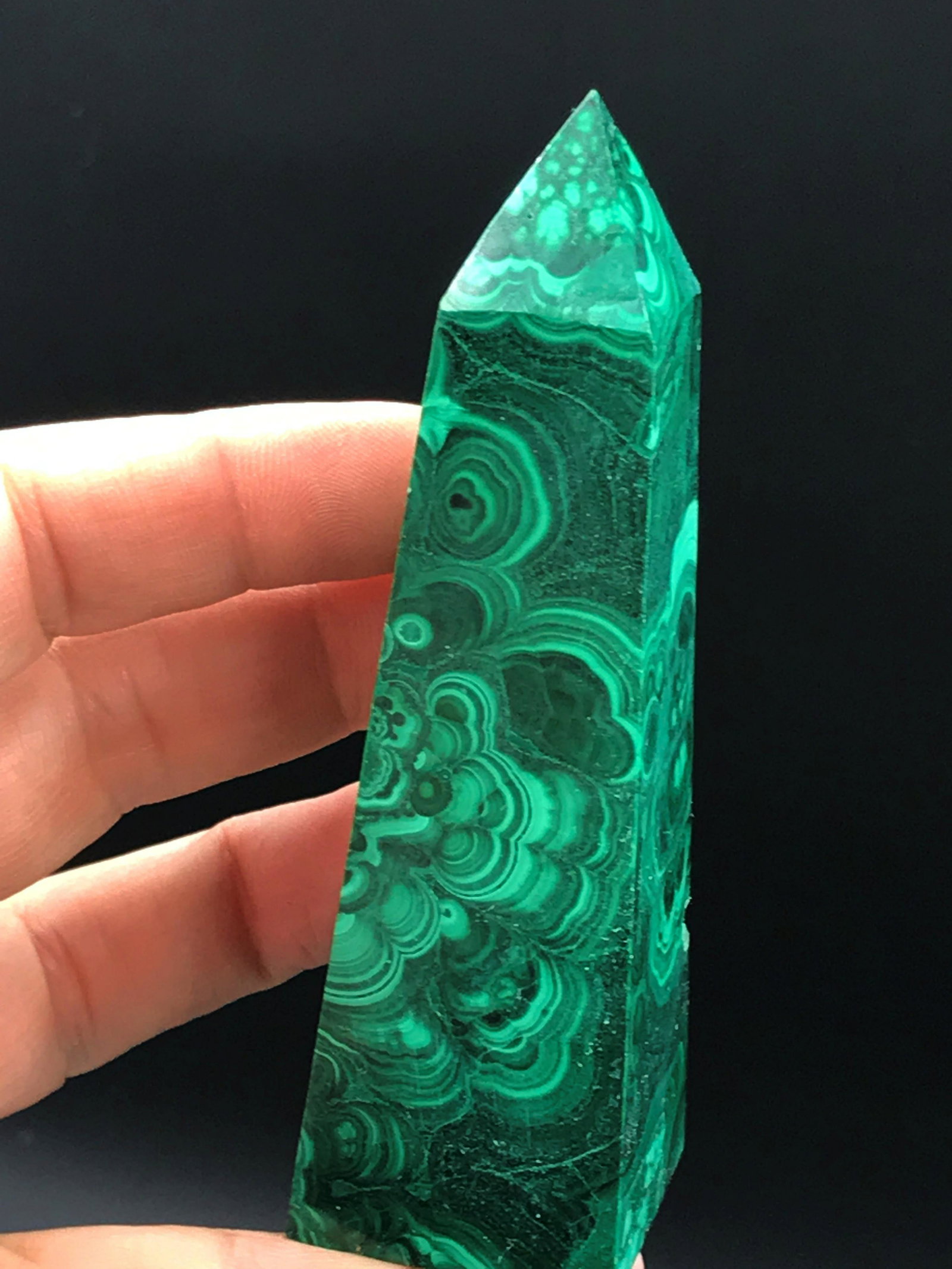 Rock, Crystal, Natural, Collectible, Carving,: 4" Malachite oblisk. Republic of Congo