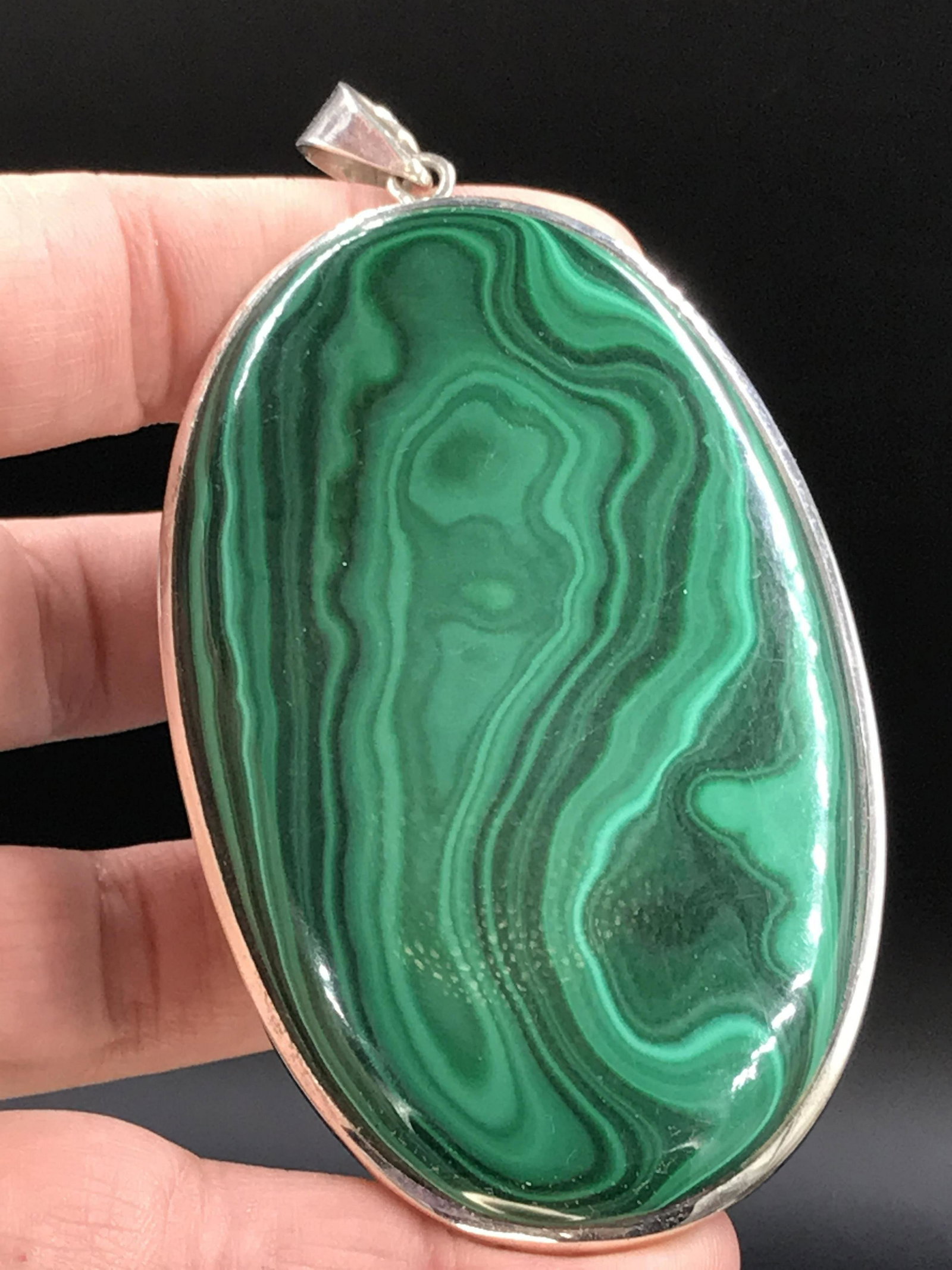 Rock, Crystal, Natural, Jewelry, Sterling: Malachite Sterling Silver Pendant