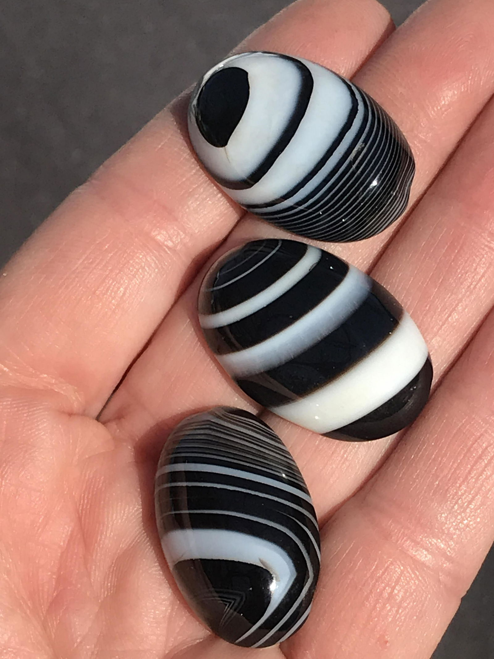 Crystal, Natural, Jewelry, Lapidary, Cabochon: 3 Cabochons Tuxedo Agate