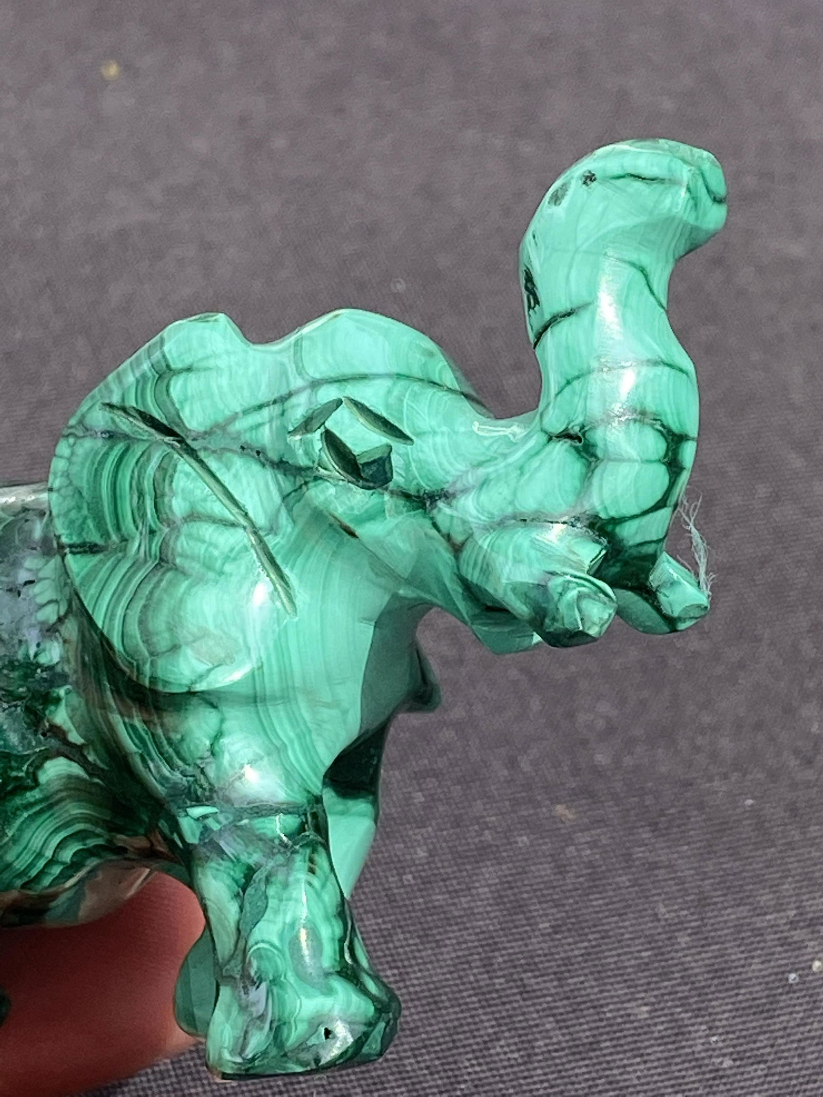 Rock, Crystal, Natural, Collectible, Carving,: Malachite Elephant Carving Republic of Congo 4oz