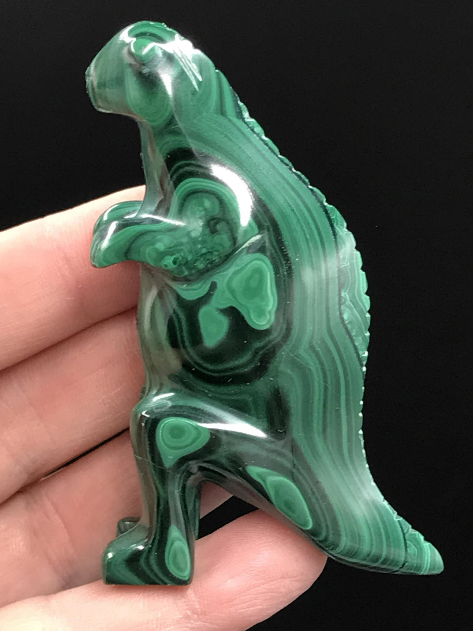 Rock, Crystal, Natural, Collectible, Carving, Dinosaur,: Malachite Dinosaur Carving 3oz