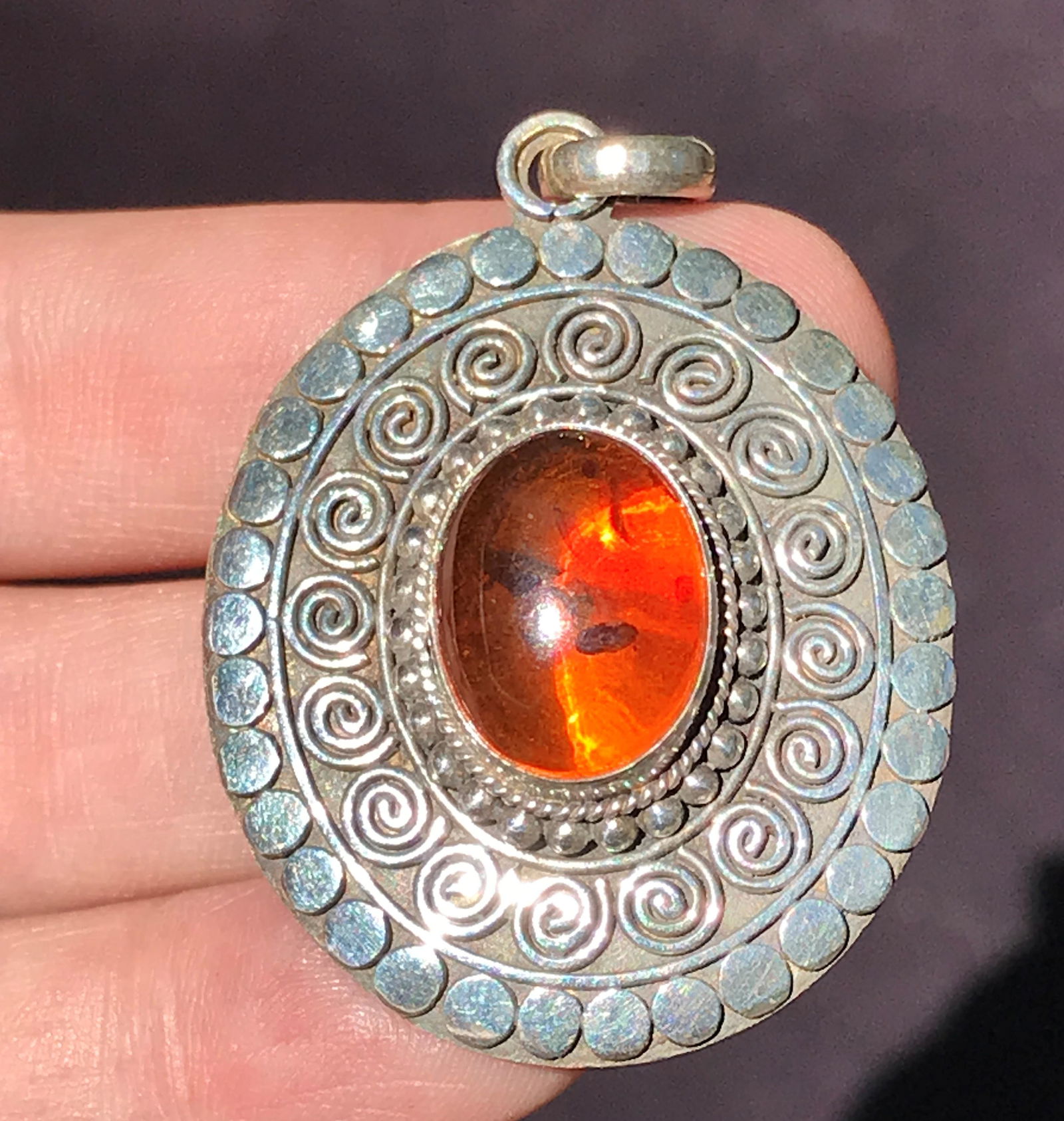 Fossil, Crystal, Natural, Jewelry, Sterling, Amber: Amber "Baltic" Pendant .923 Sterling Silver