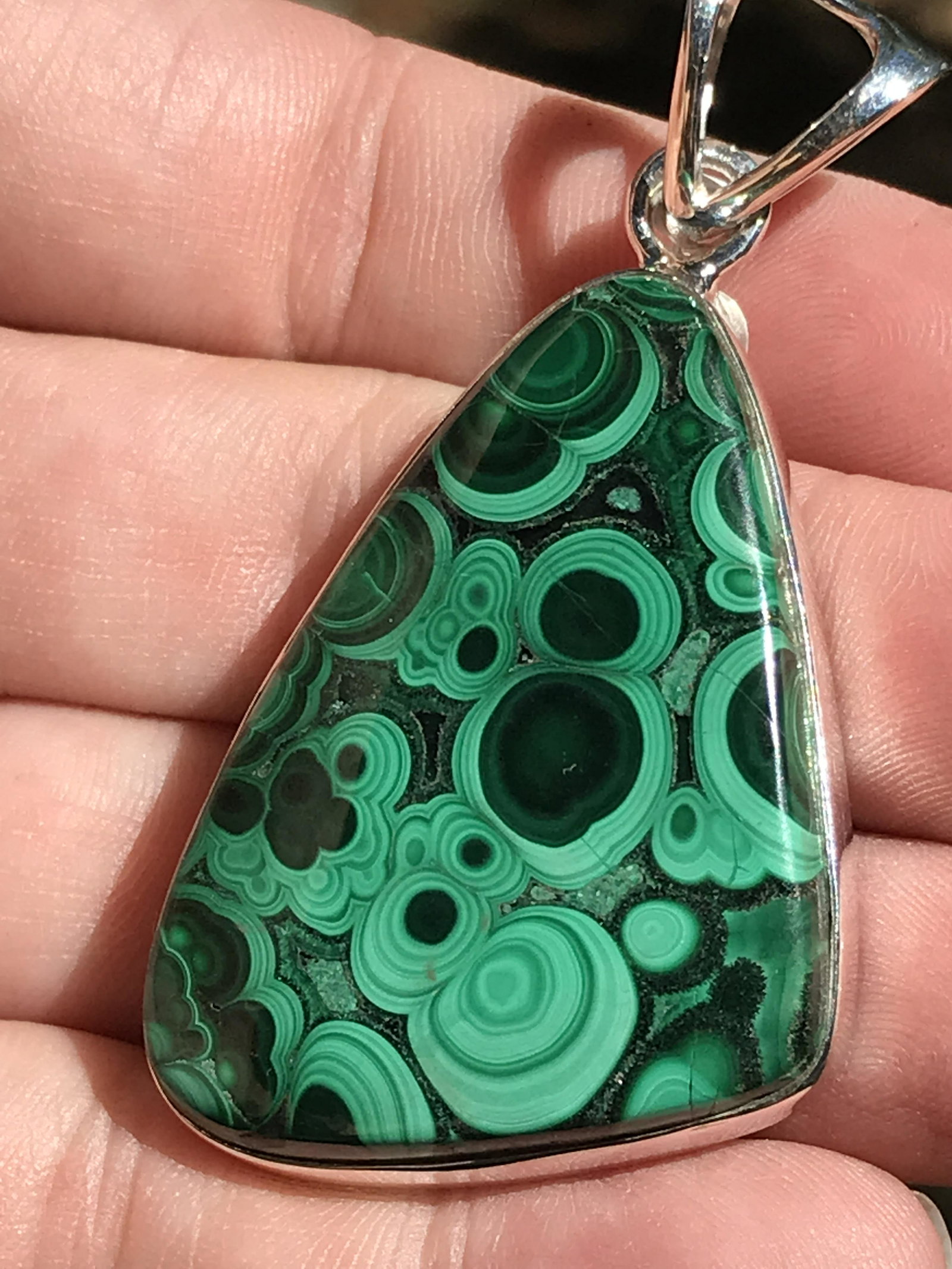 Rock, Crystal, Natural, Jewelry, Sterling: Malachite Pendant .923 Sterling Silver
