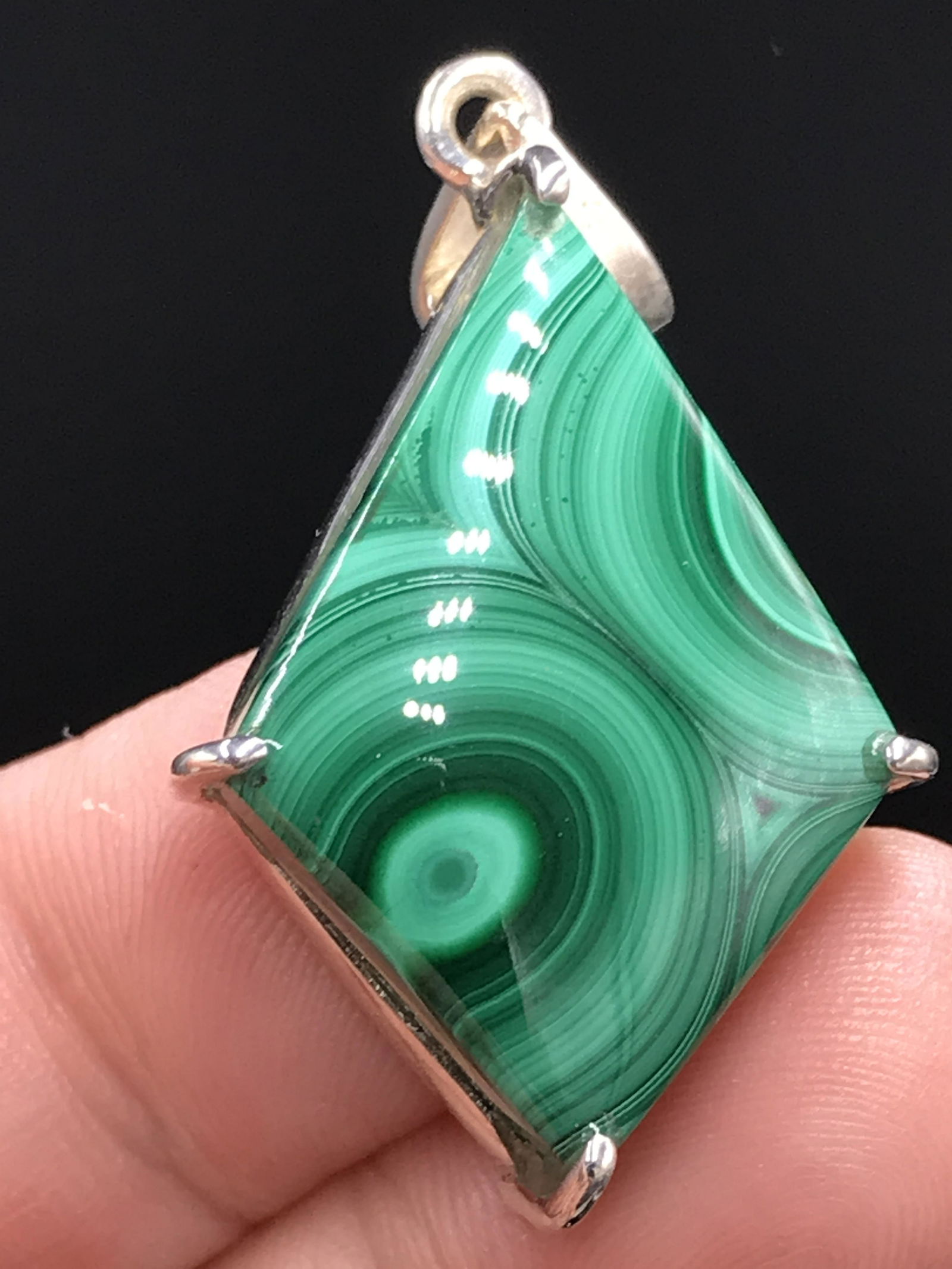 Rock, Crystal, Natural, Jewelry, Sterling: Malachite Sterling Silver Pendant