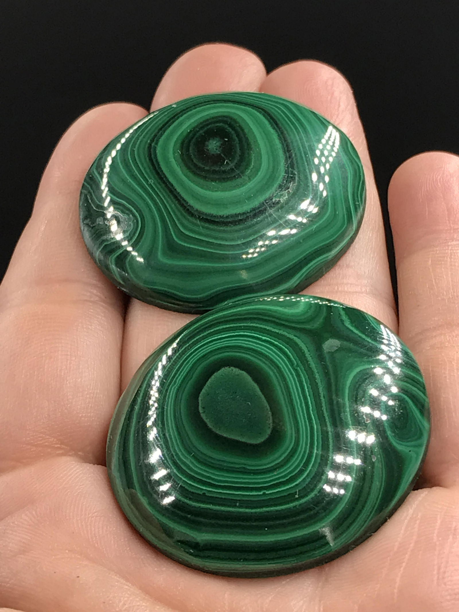 Crystal, Natural, Jewelry, Lapidary, Cabochon: 2 Cabochons Malachite Republic of Congo