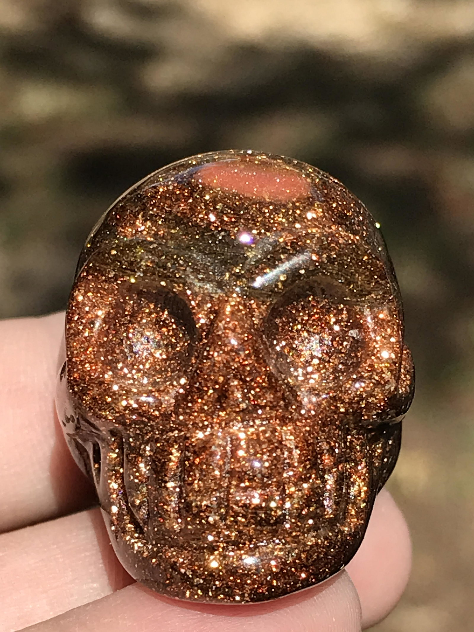 Quartz, Rock, Crystal, Natural, Collectible, Carving,: Goldstone Glass Skull