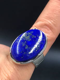 Rock, Crystal, Natural, Jewelry, Sterling, Ring: Lapis Lazuli Ring .925 Sterling Silver Size 9 Afghanistan