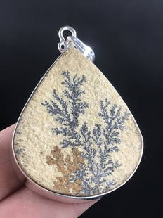 Rock, Crystal, Natural, Jewelry, Pendant, Sterling: Dendrite Crystals on Limestone Pendant ~ Germany .923 Sterling Silver